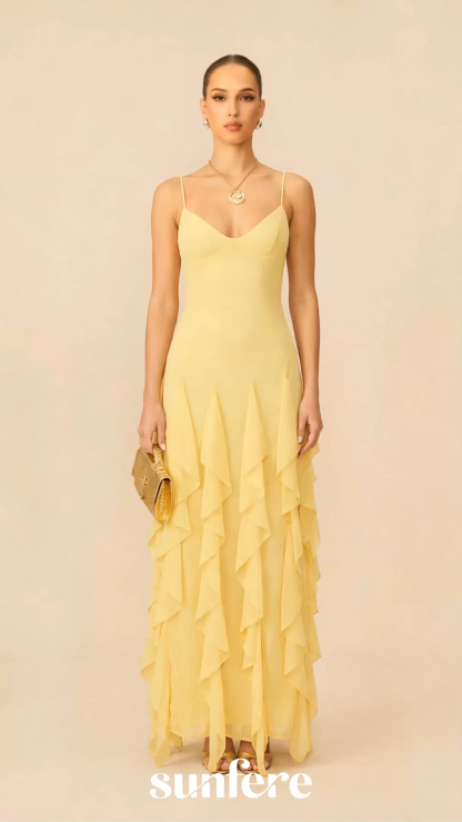 Charming Dedication Yellow V-Neck Layered Ruffle Maxi Dress
