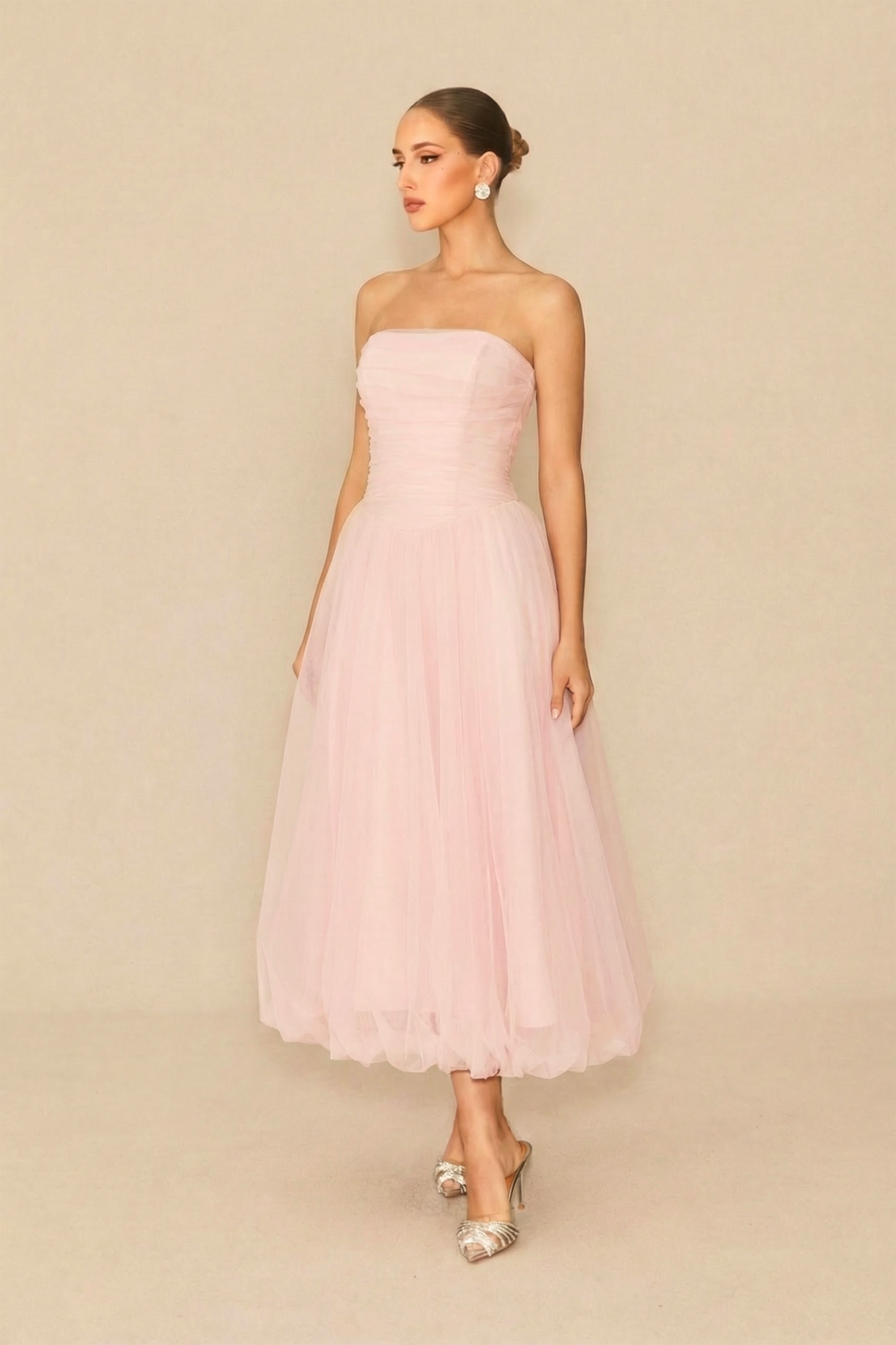 The Pretty List Pink Strapless Ruched Bodice Maxi Dress