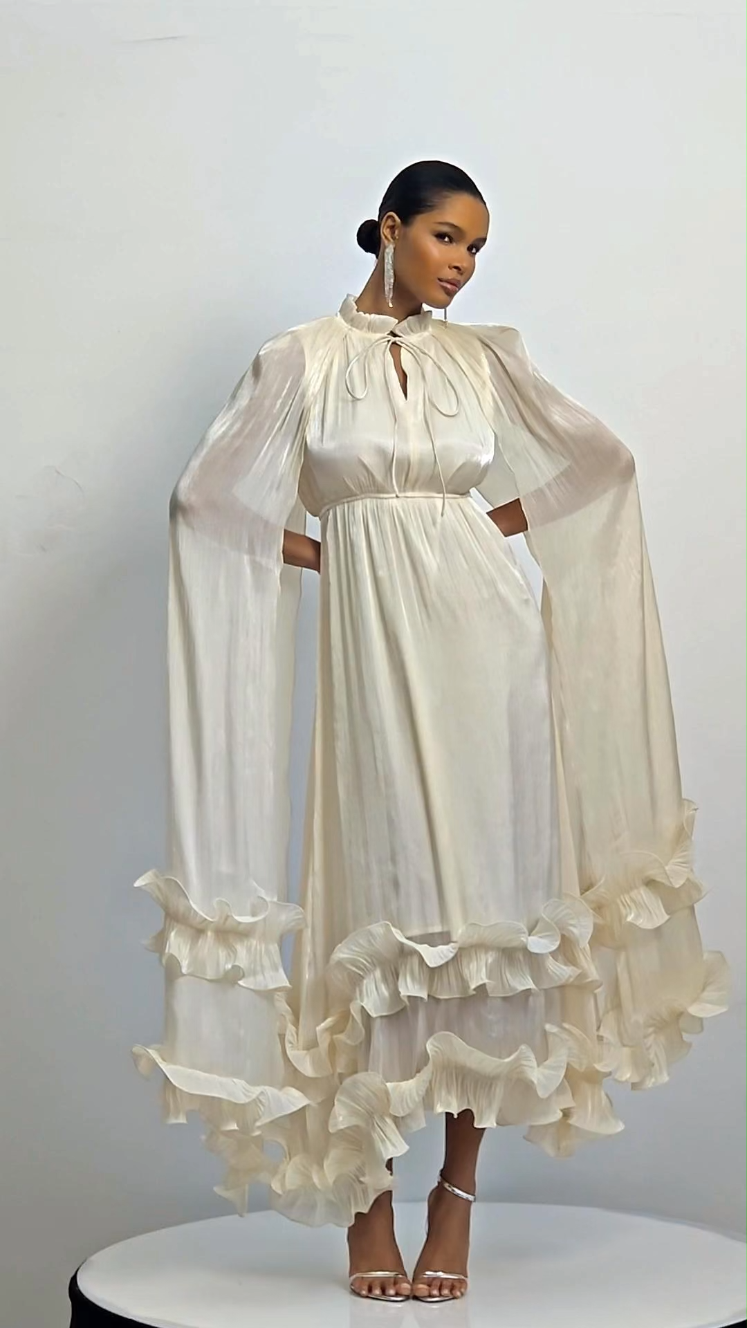 Shirley Cape-effect Ruffled Midi Dress