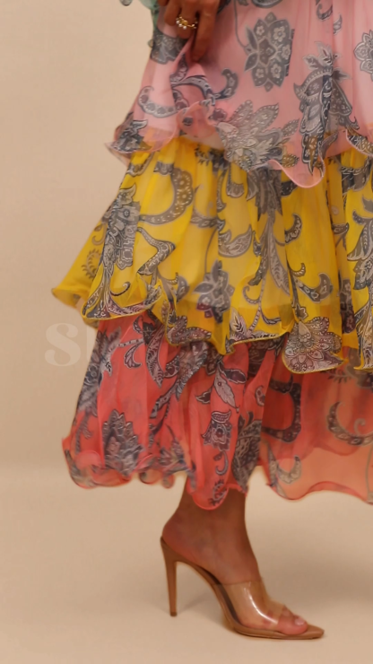 Cynthia Printed Tiered Ruffle Maxi Dress