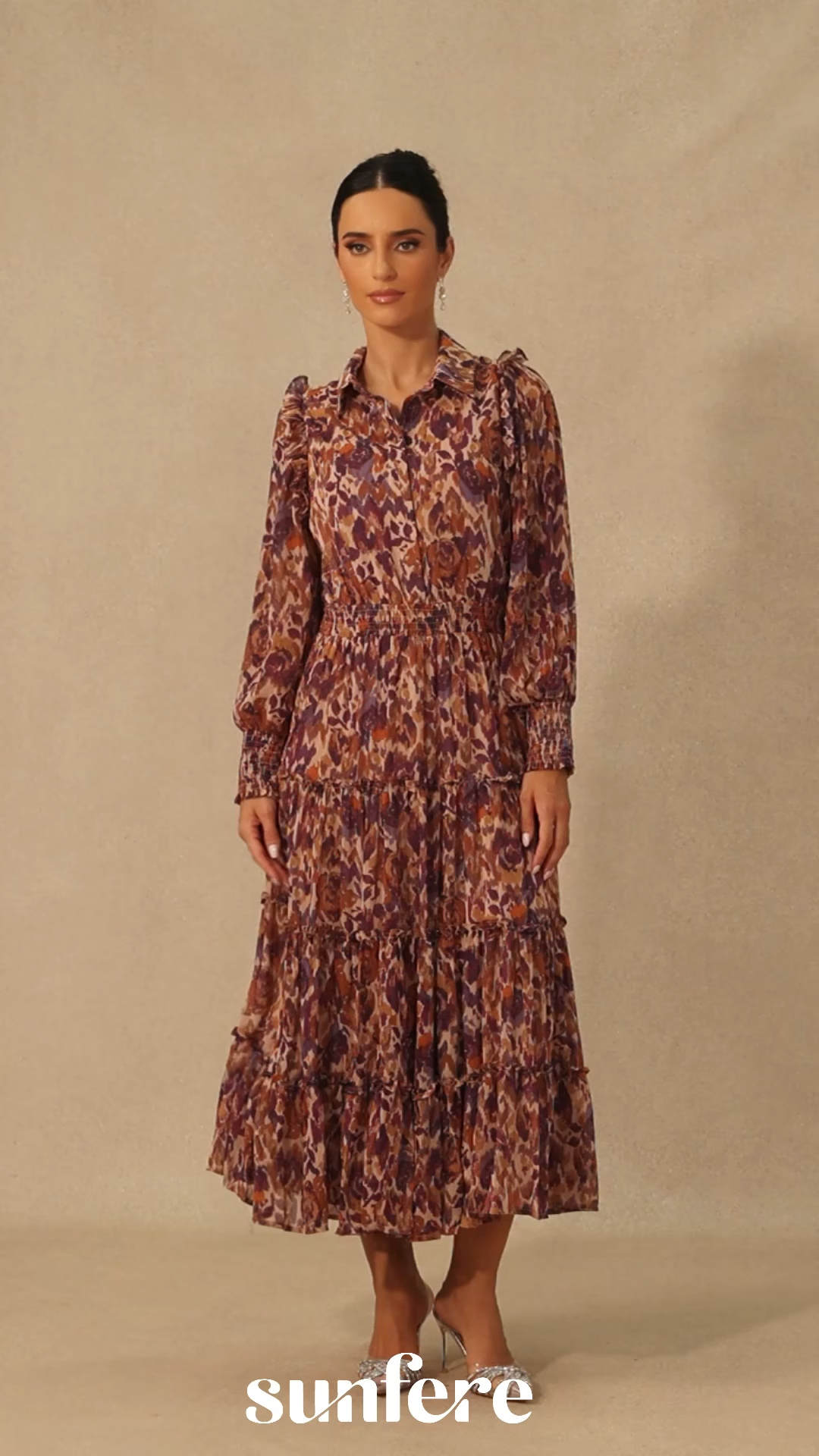 Cecelia Abstract Print Long Sleeve Midi Dress