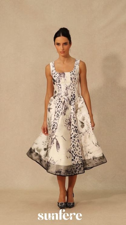 Danielle Leopard Print Sleeveless Satin Midi Dress