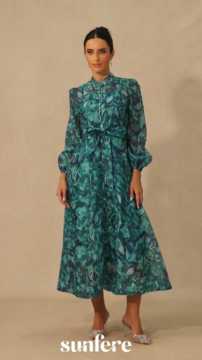 Kylie Floral Print Embellished Midi Dress