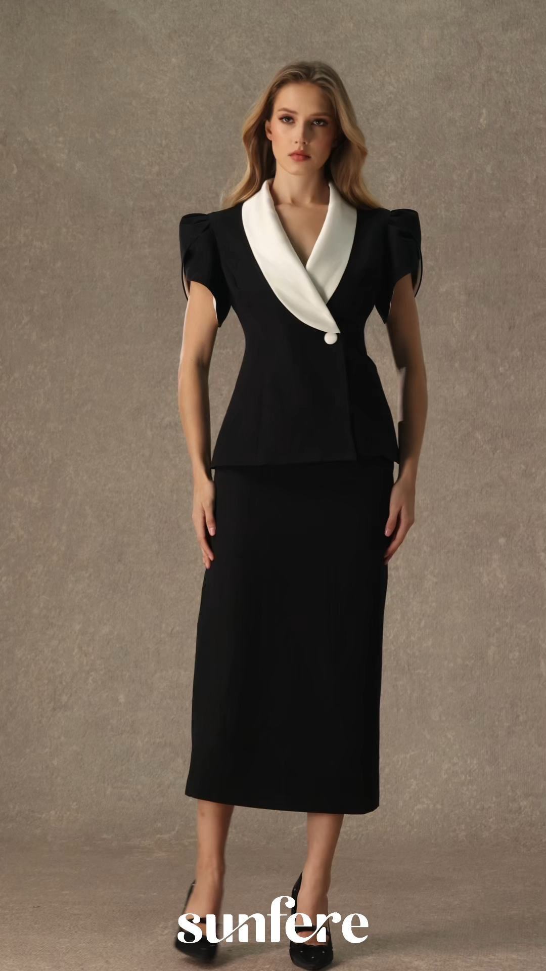 Simply Beloved Black Color Block Top & Pencil Skirt Set