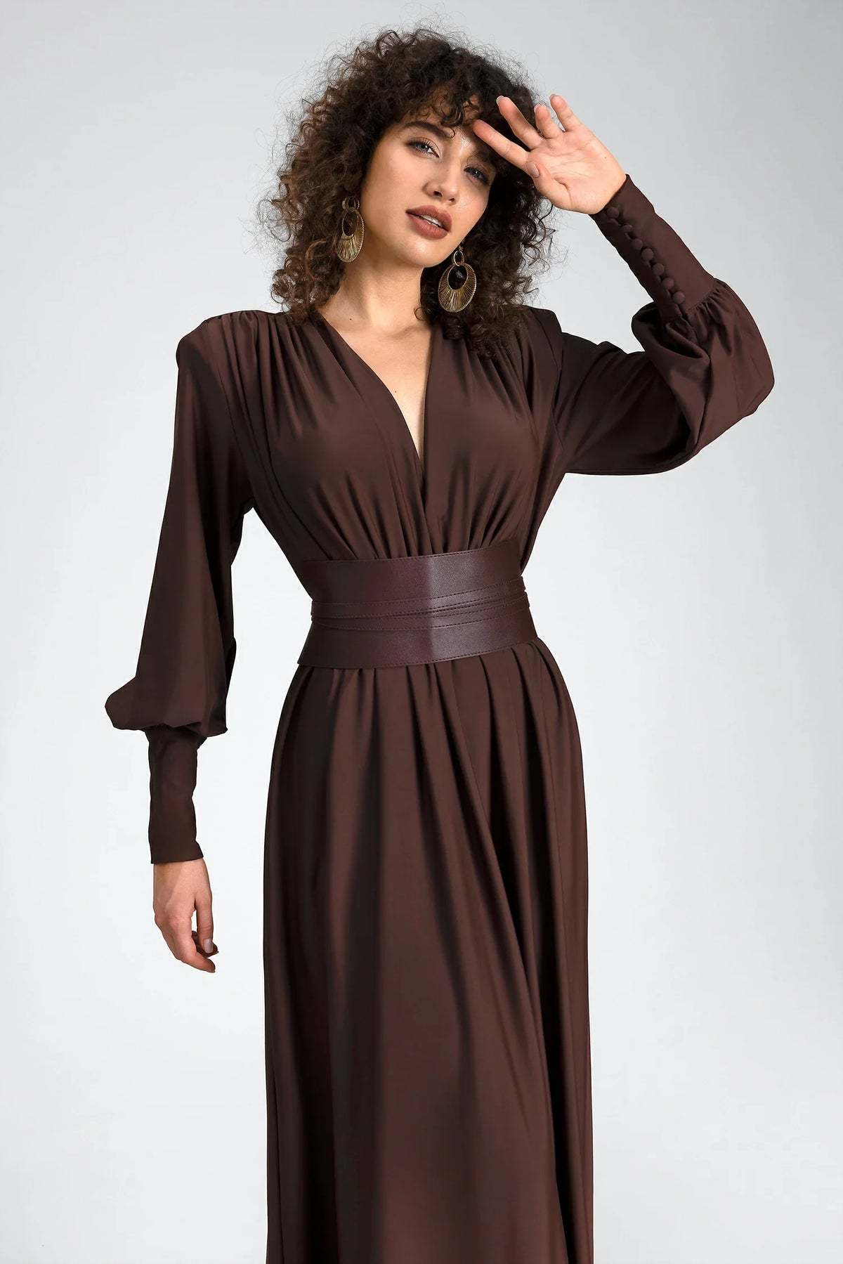 Renata Plunge Long Sleeve Maxi Dress