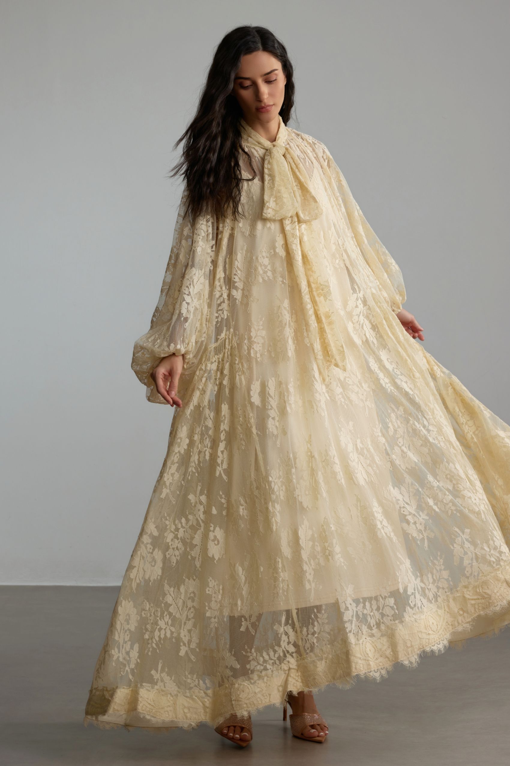 【美品】Acka all sheer flower dress（beige） Dakota Floral Applique Maxi Dress - Nude/combo | Fashion Nova