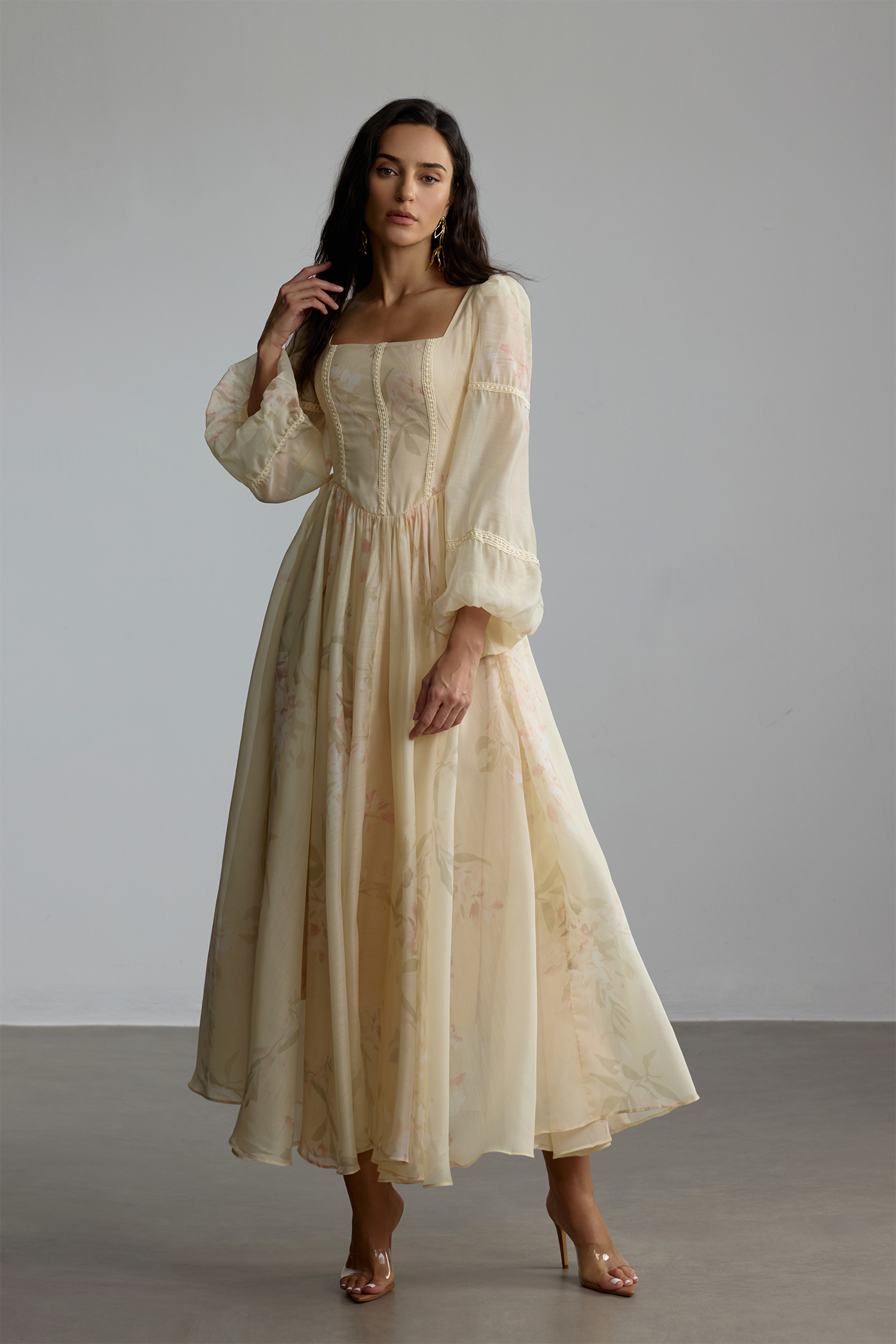 Hannah Floral Print Square Neck Maxi Dress