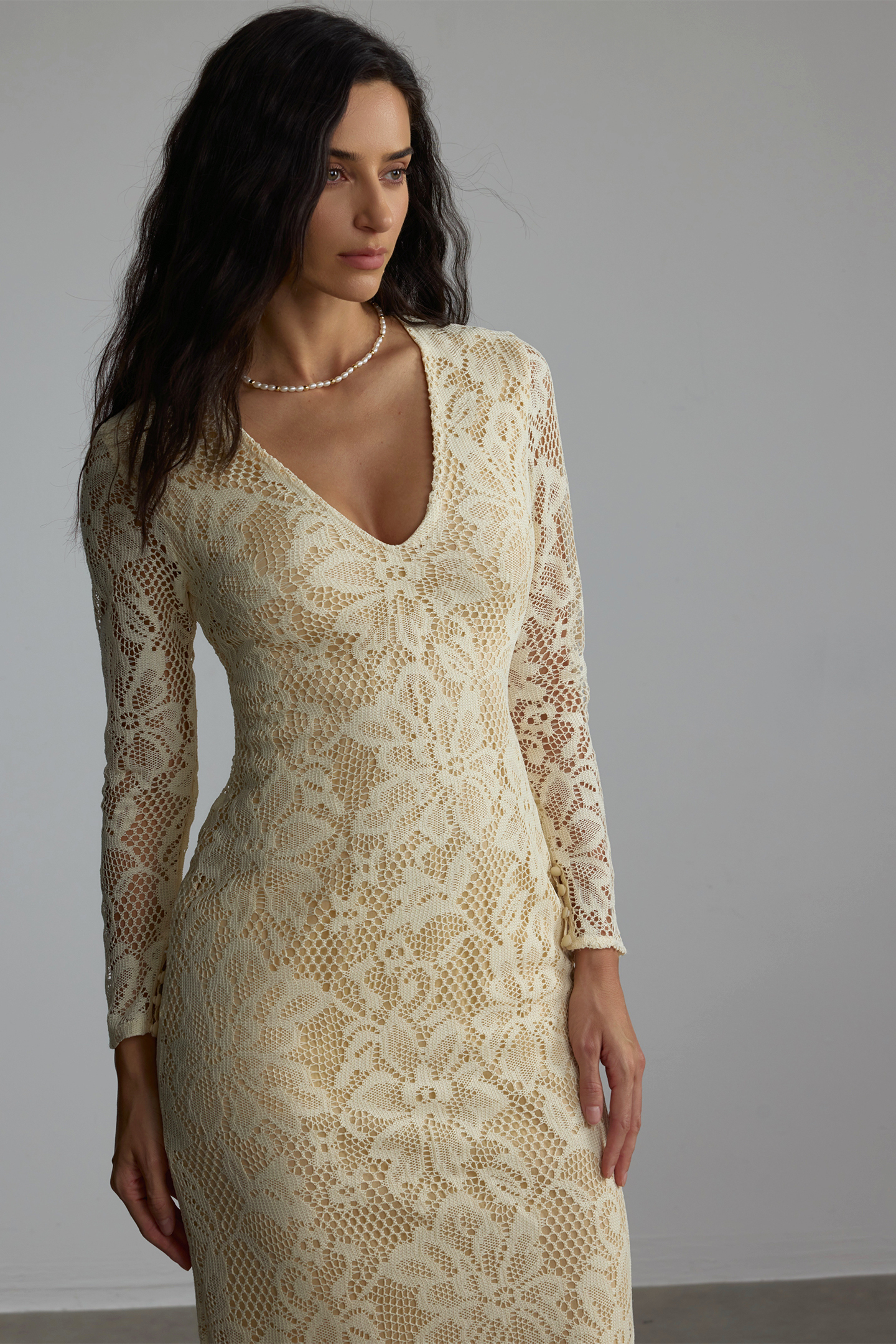 Olivia V-neck Long Sleeve Lace Midi Dress