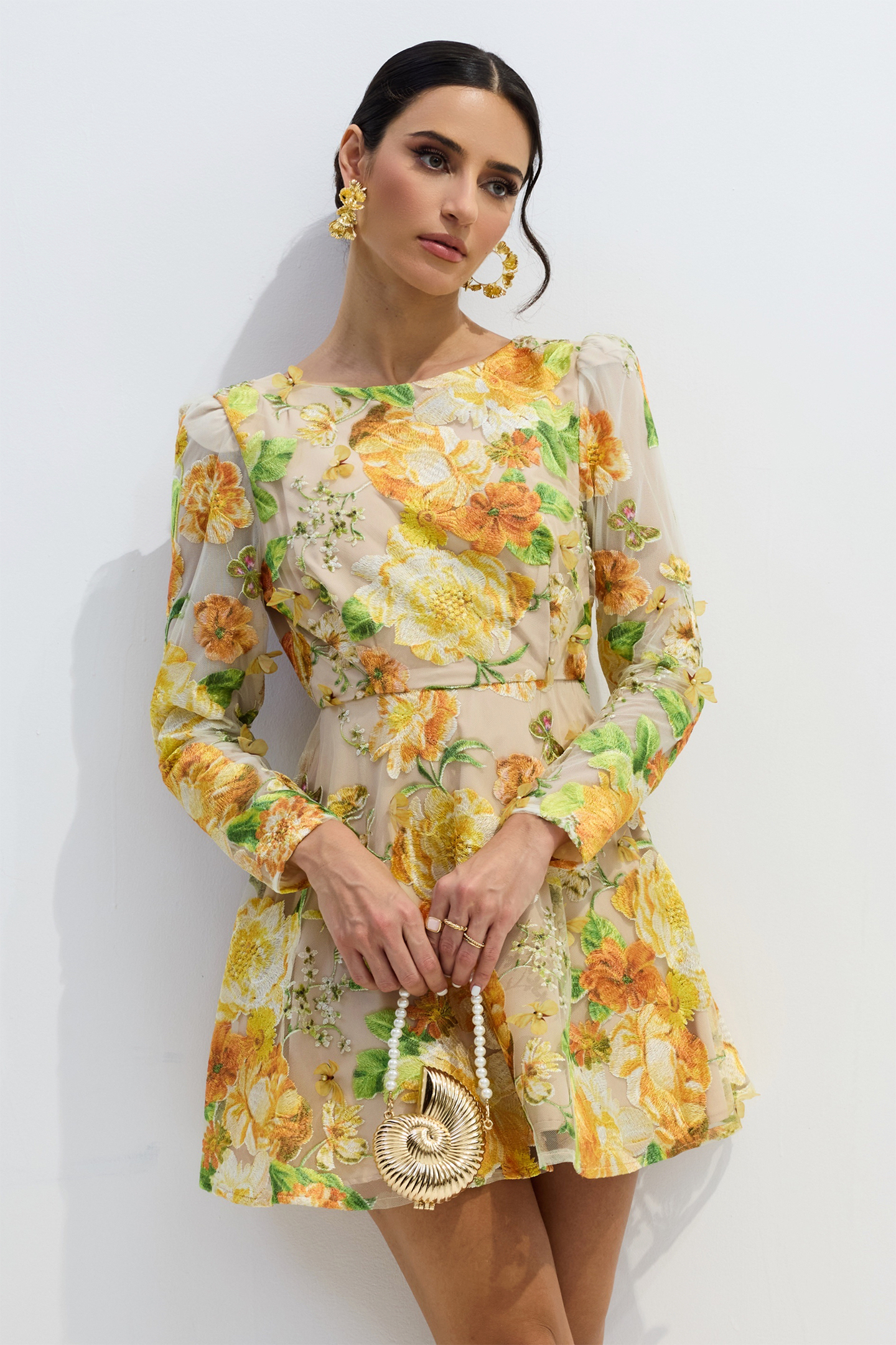 Sandra Floral Embroidery Long Sleeve Mini Dress