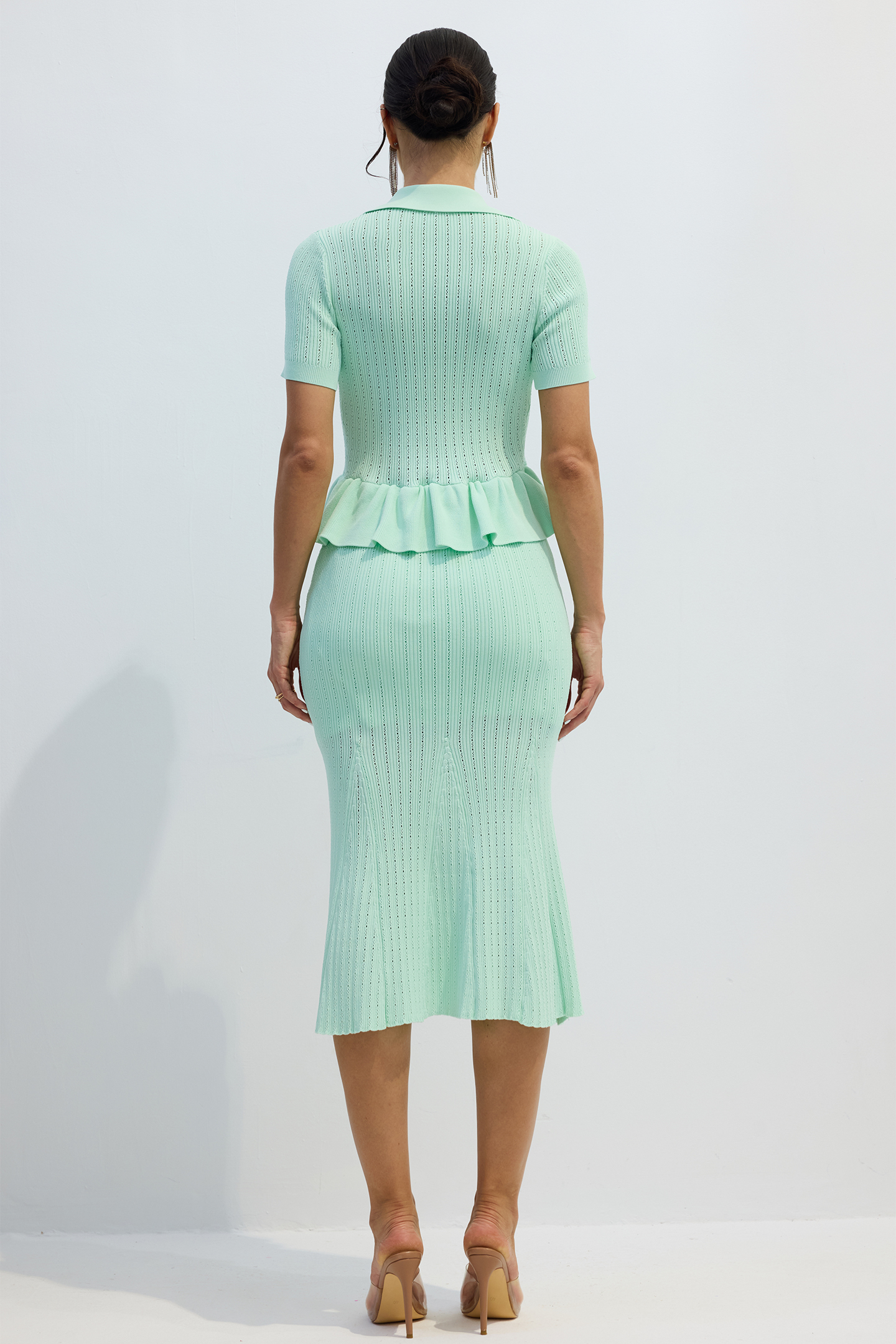 Norma Crystal Embellished Ruffled Knit Midi Dress