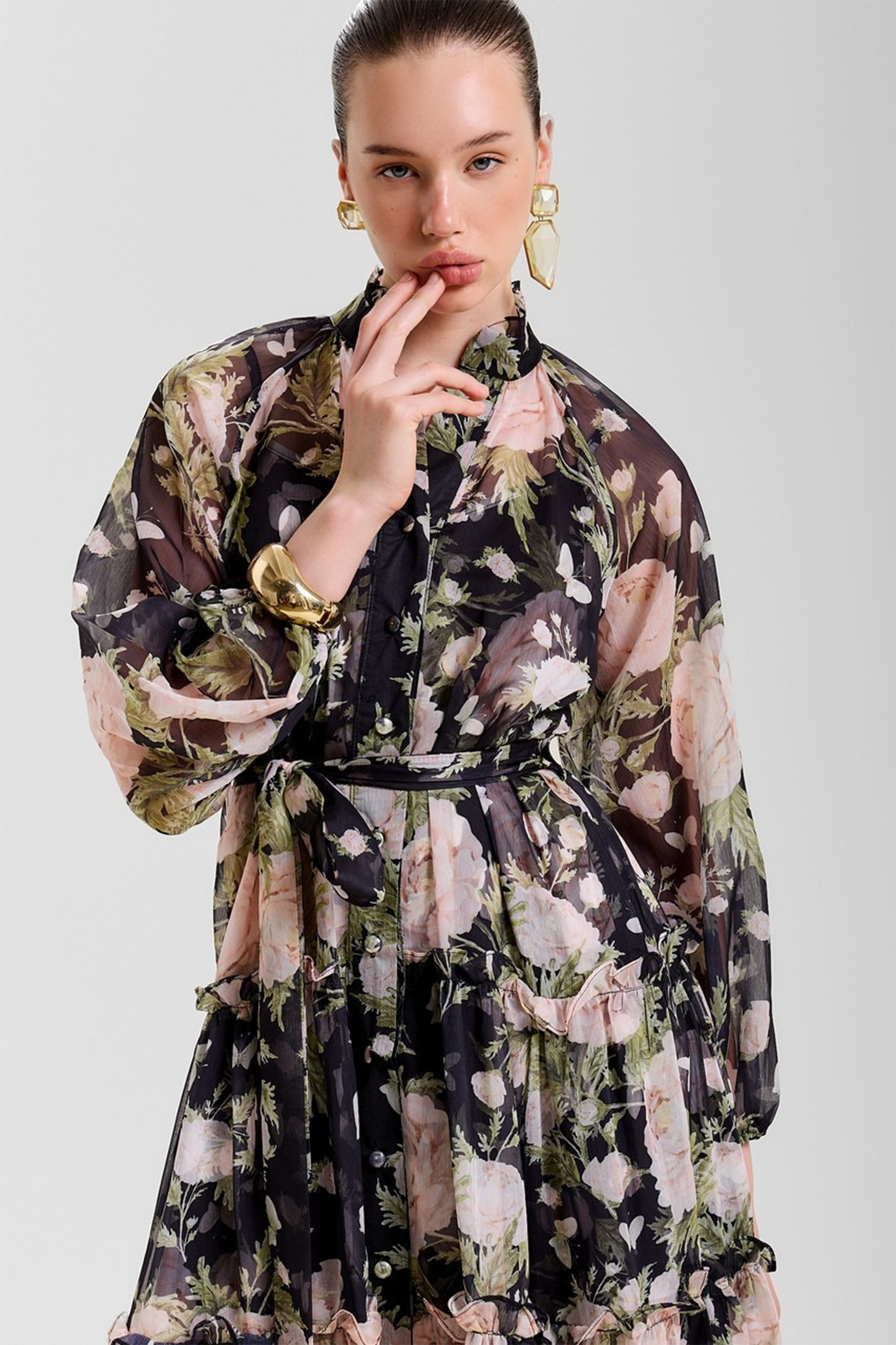 Angelica Floral Print Tiered Ruffle Maxi Dress