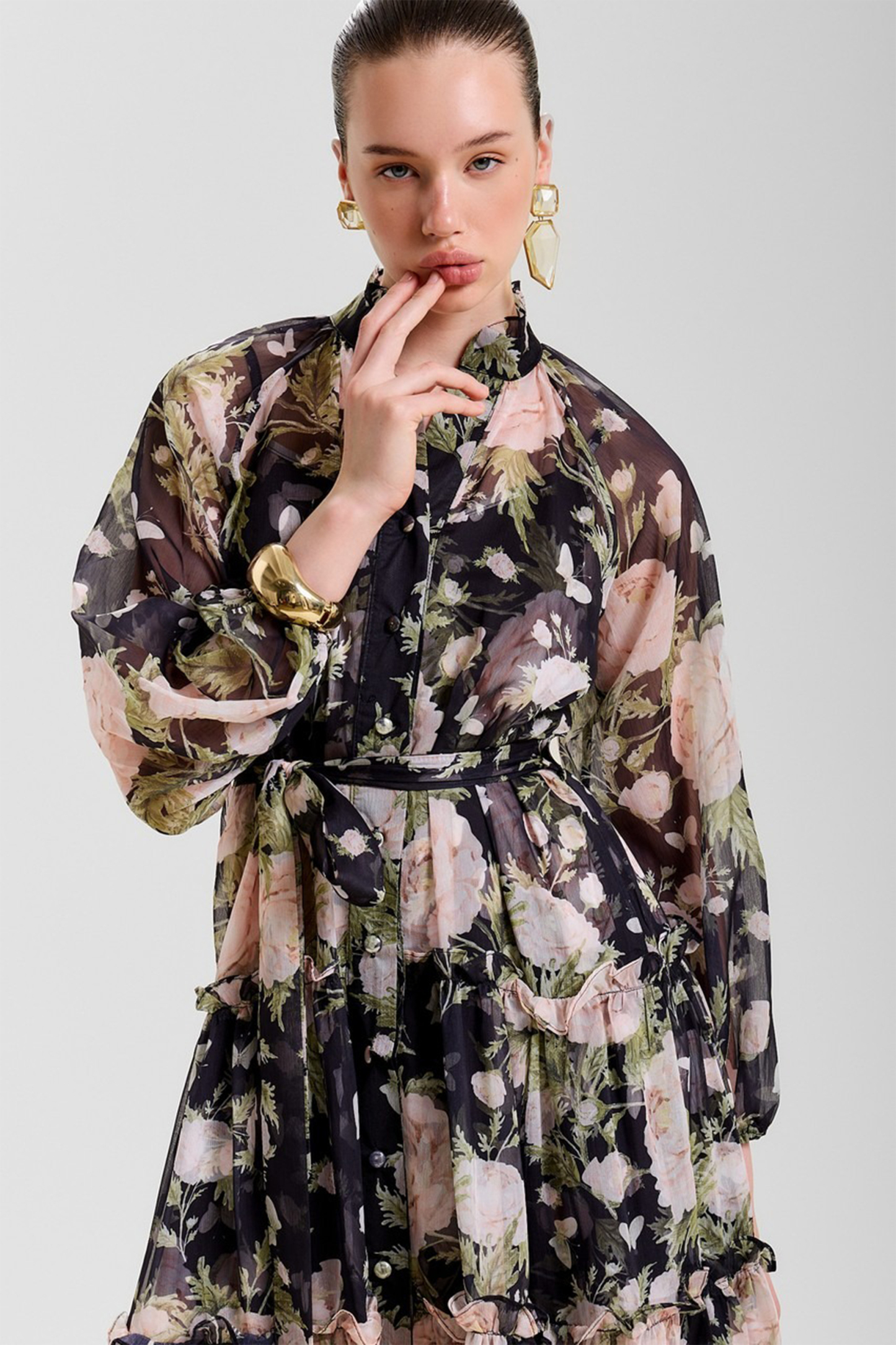 Angelica Floral Print Tiered Ruffle Maxi Dress