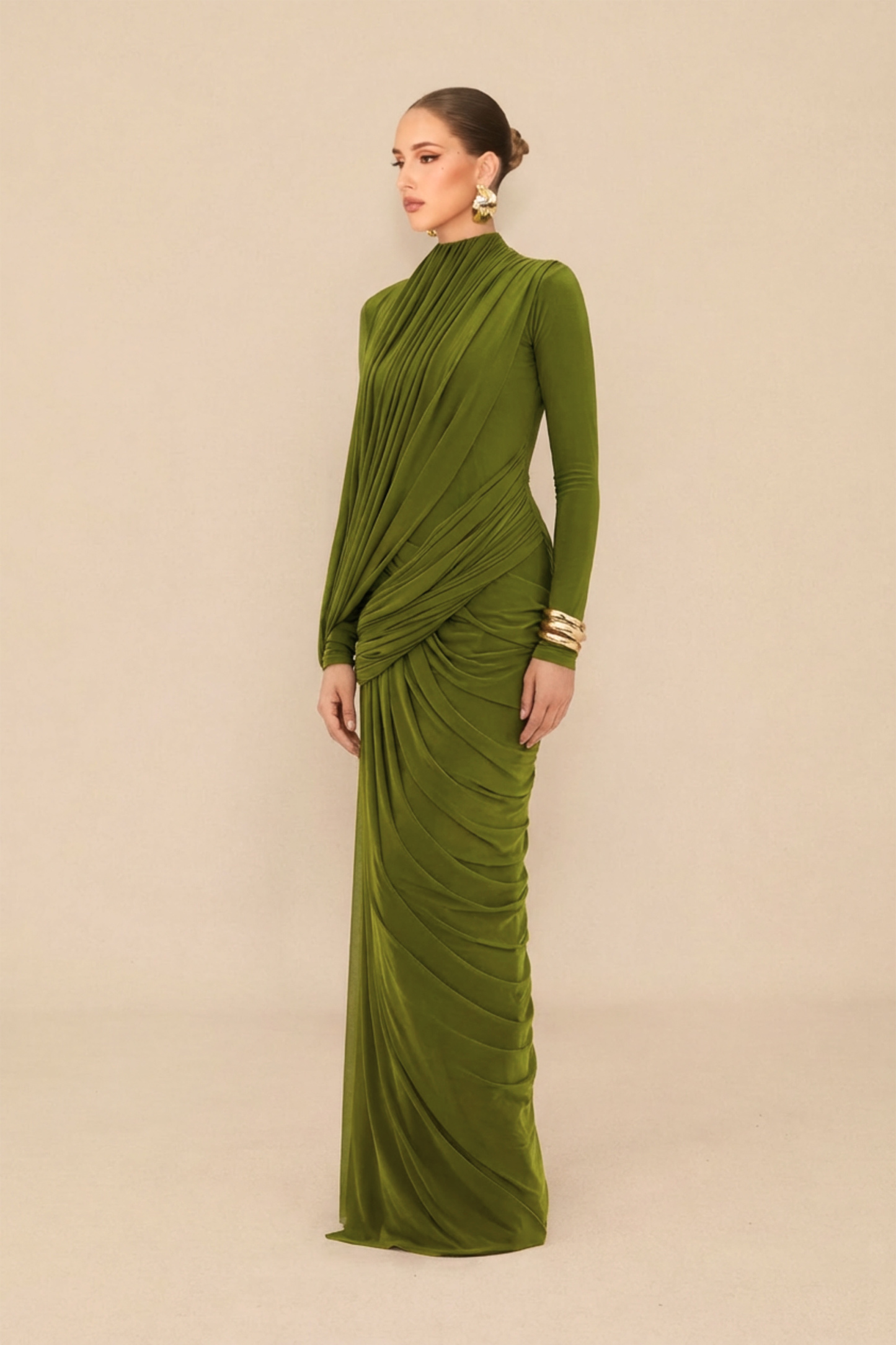 Swan Song High Neck Asymmetric Drape Maxi Dress