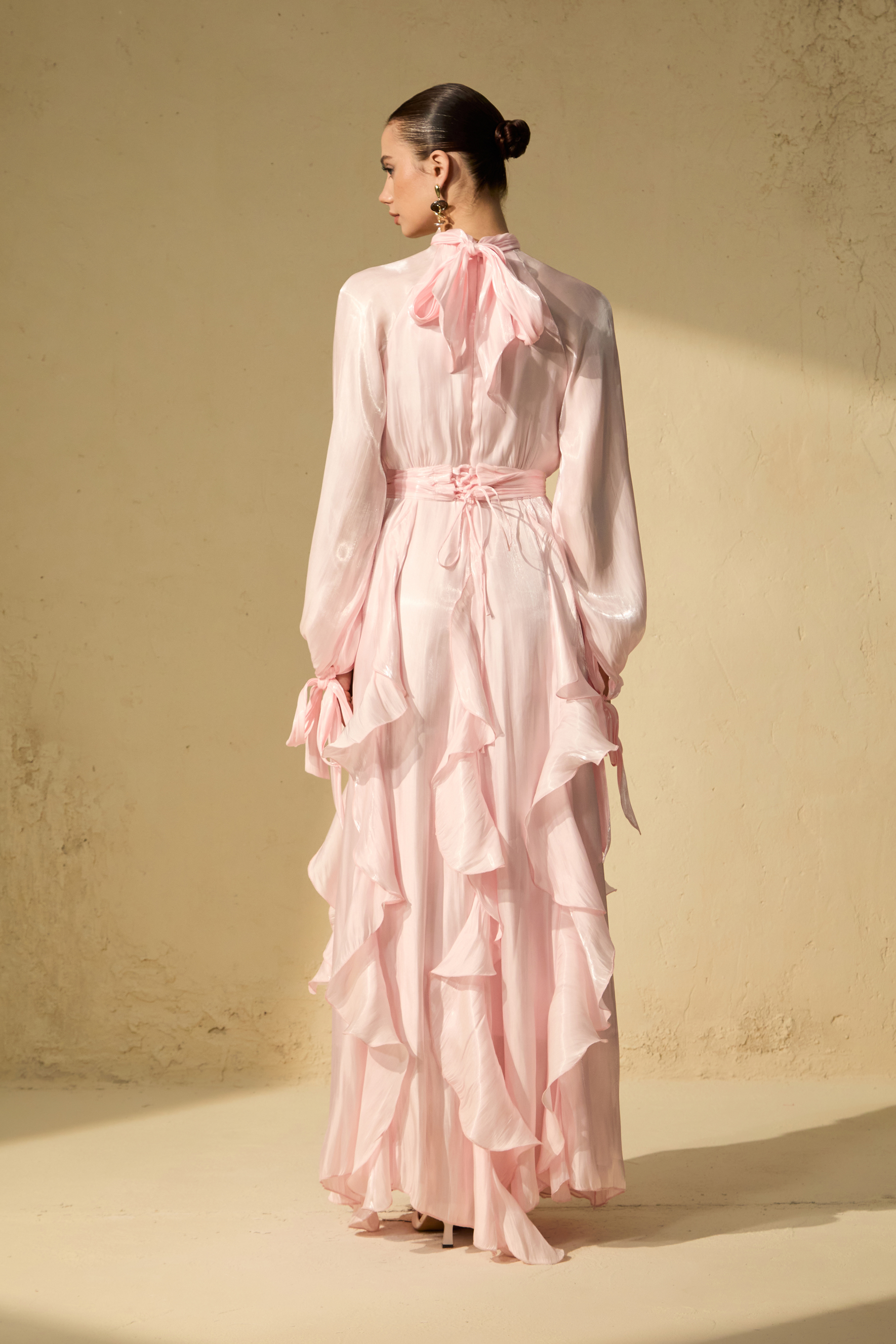 Estella Puff Sleeve Ruffle Trim Maxi Dress