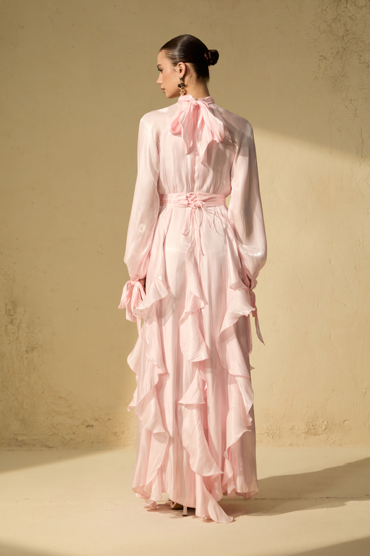 Estella Puff Sleeve Ruffle Trim Maxi Dress