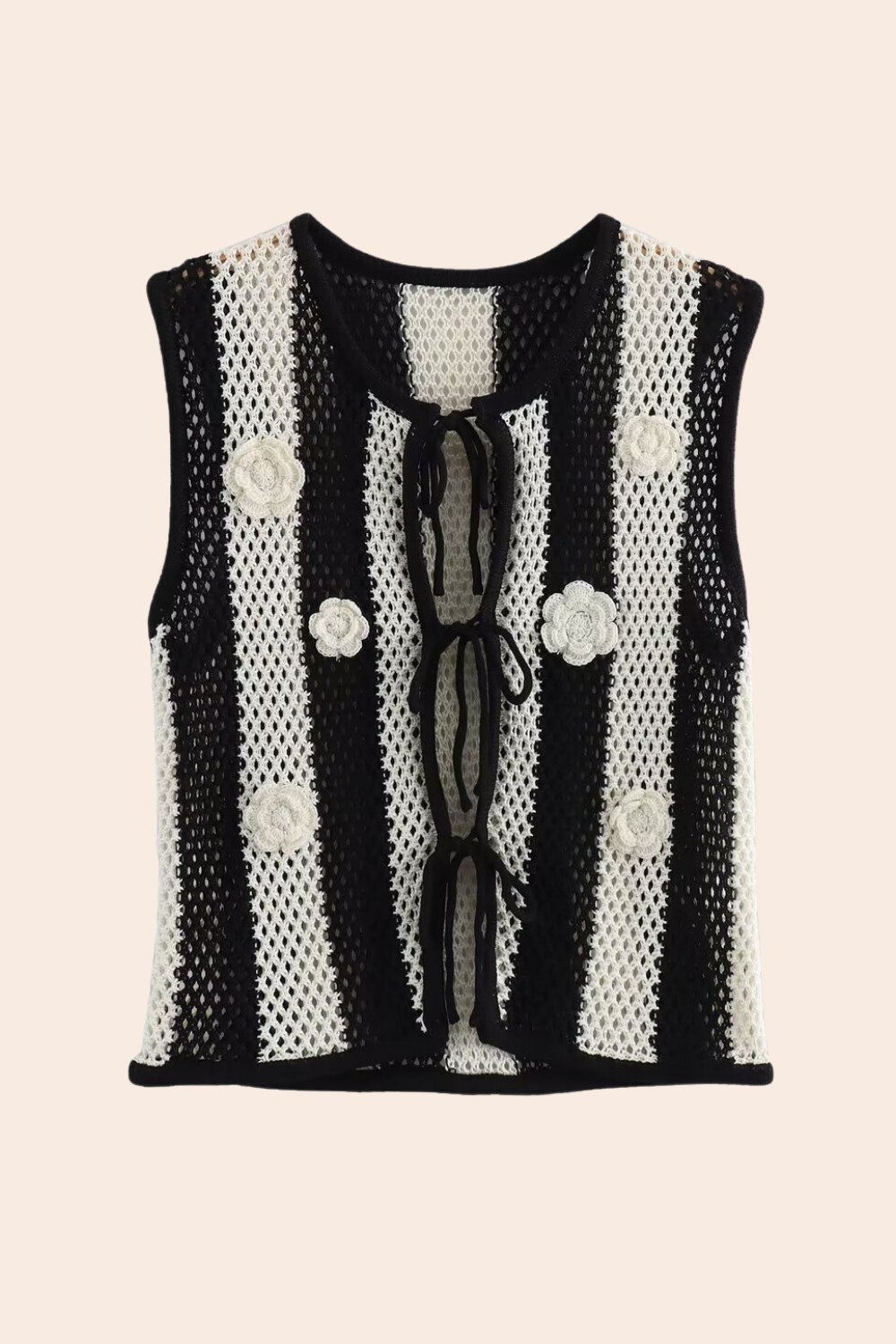 Hermosa Floral Appliqué Hollow Knit Vest-Sunfere