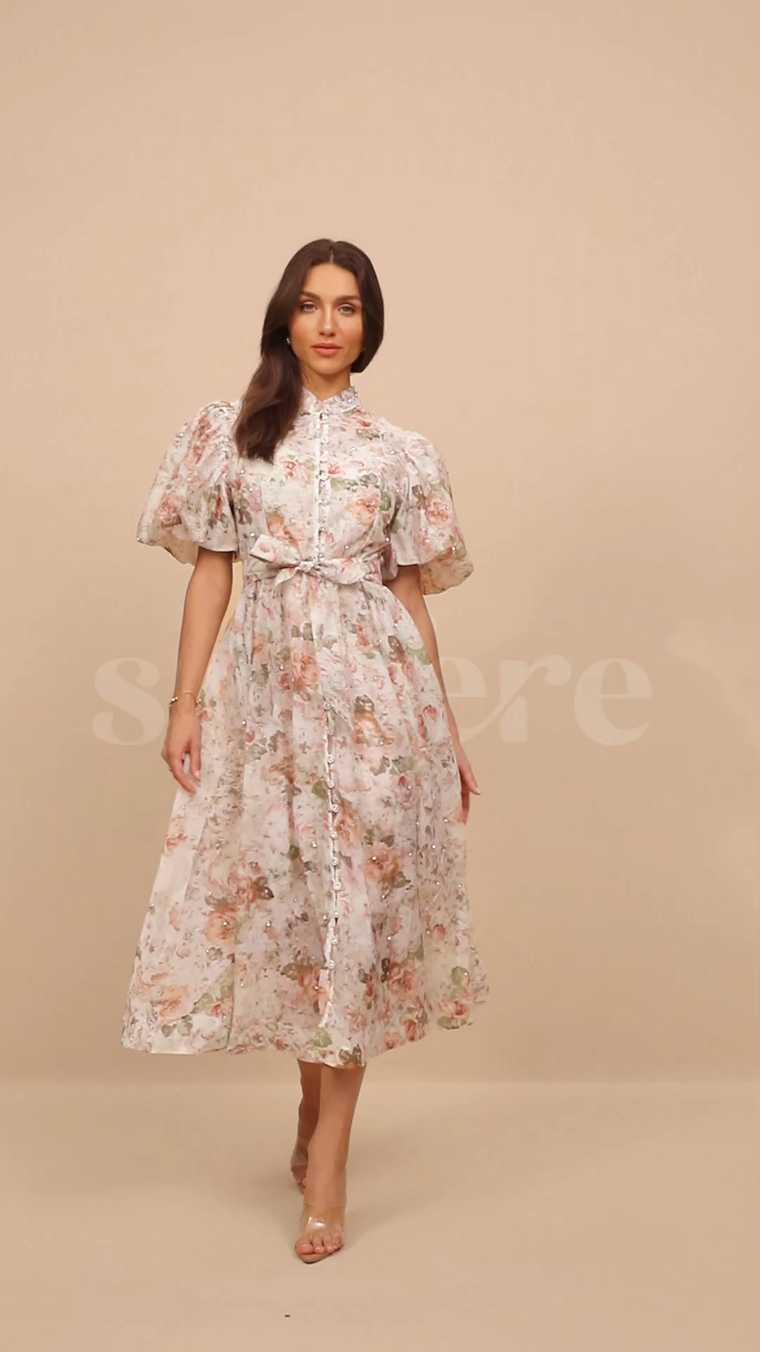 Serena Floral Print Puff Sleeve Midi Dress