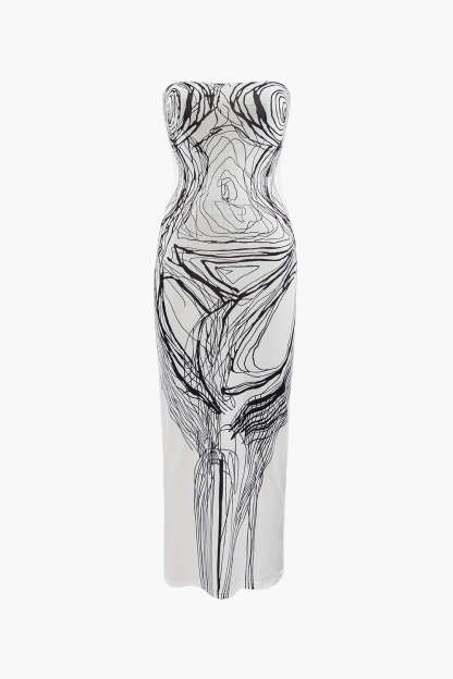 Agatha Print Strapless Midi Dress