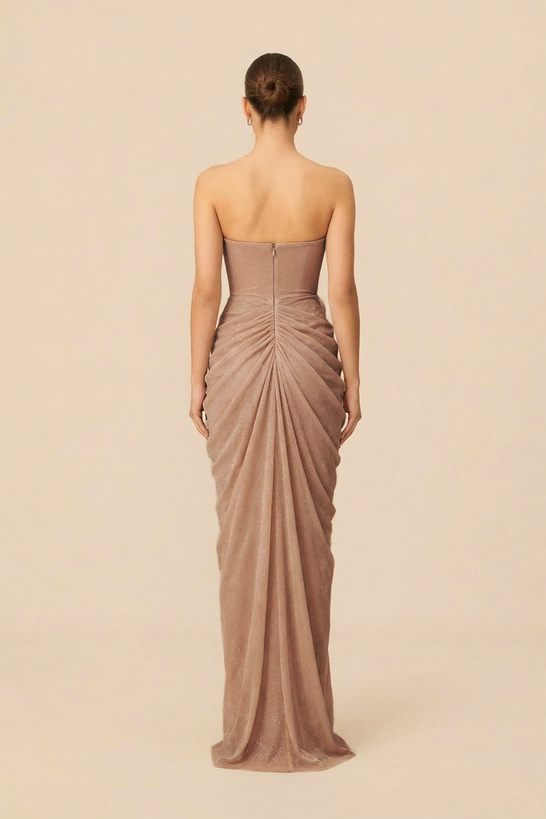 Beyond Classy Champagne Nude Strapless Draped Maxi Dress