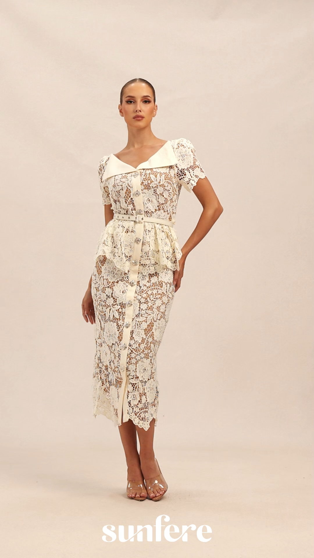 Larina Floral Lace V-neck Midi Dress