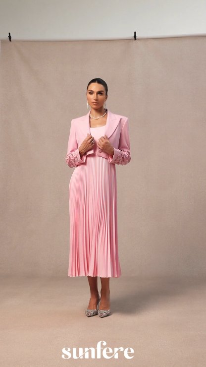 Daisy Floral Cuff Blazer & Pleated Dress Set