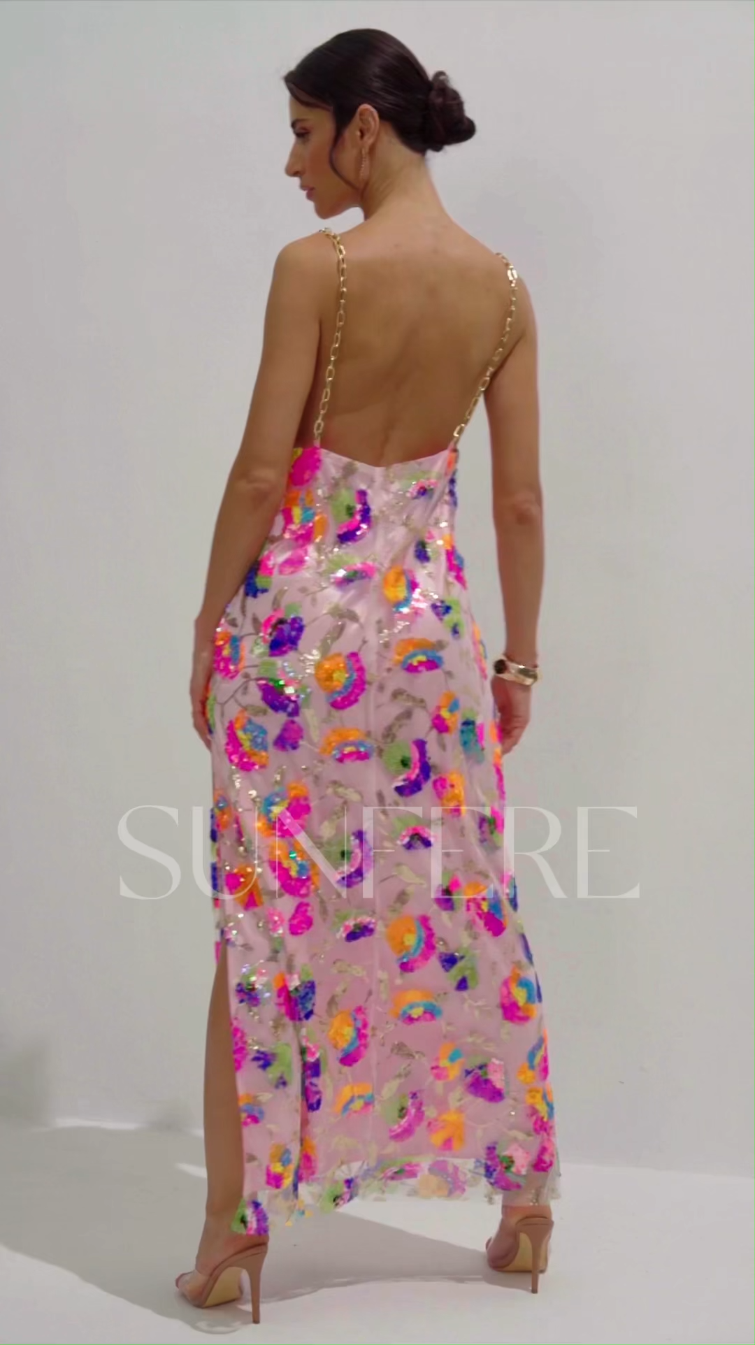 Fanny Embroidered Sequins Backless Maxi Dress