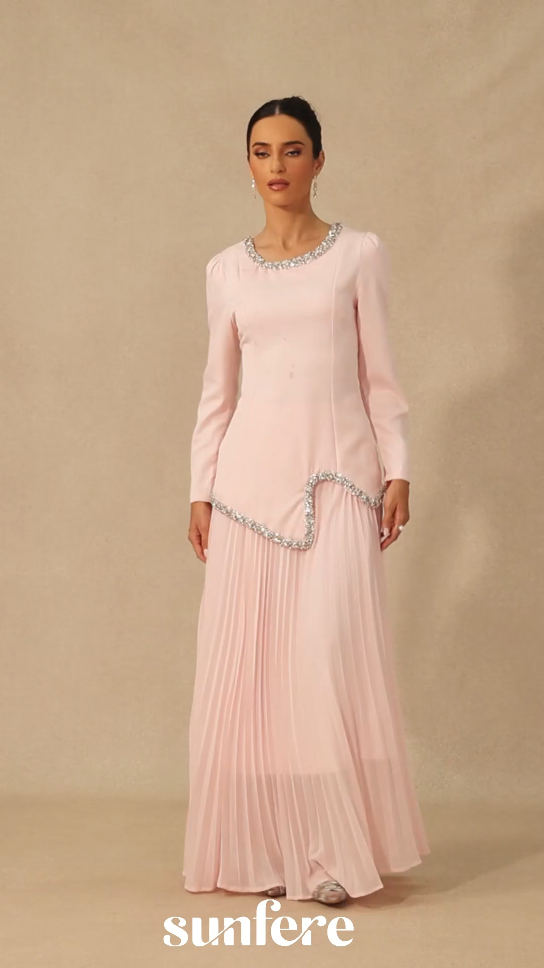 Athena Crystal Embellished Top & Pleated Skirt Set