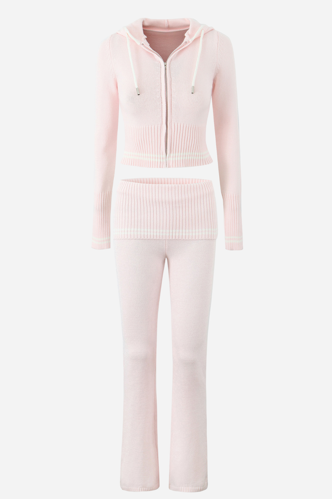 Striped Knitted Hoodie Set-Sunfere