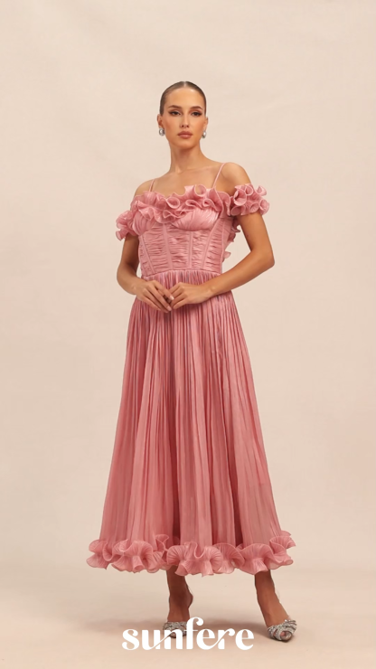 Special Moment Pink Ruffled Off Shoulder Maxi Dress
