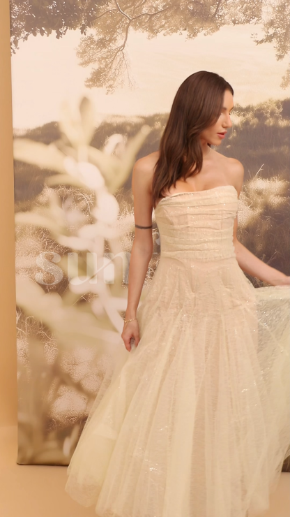 Rosanne Strapless Crinkled Tulle Maxi Dress
