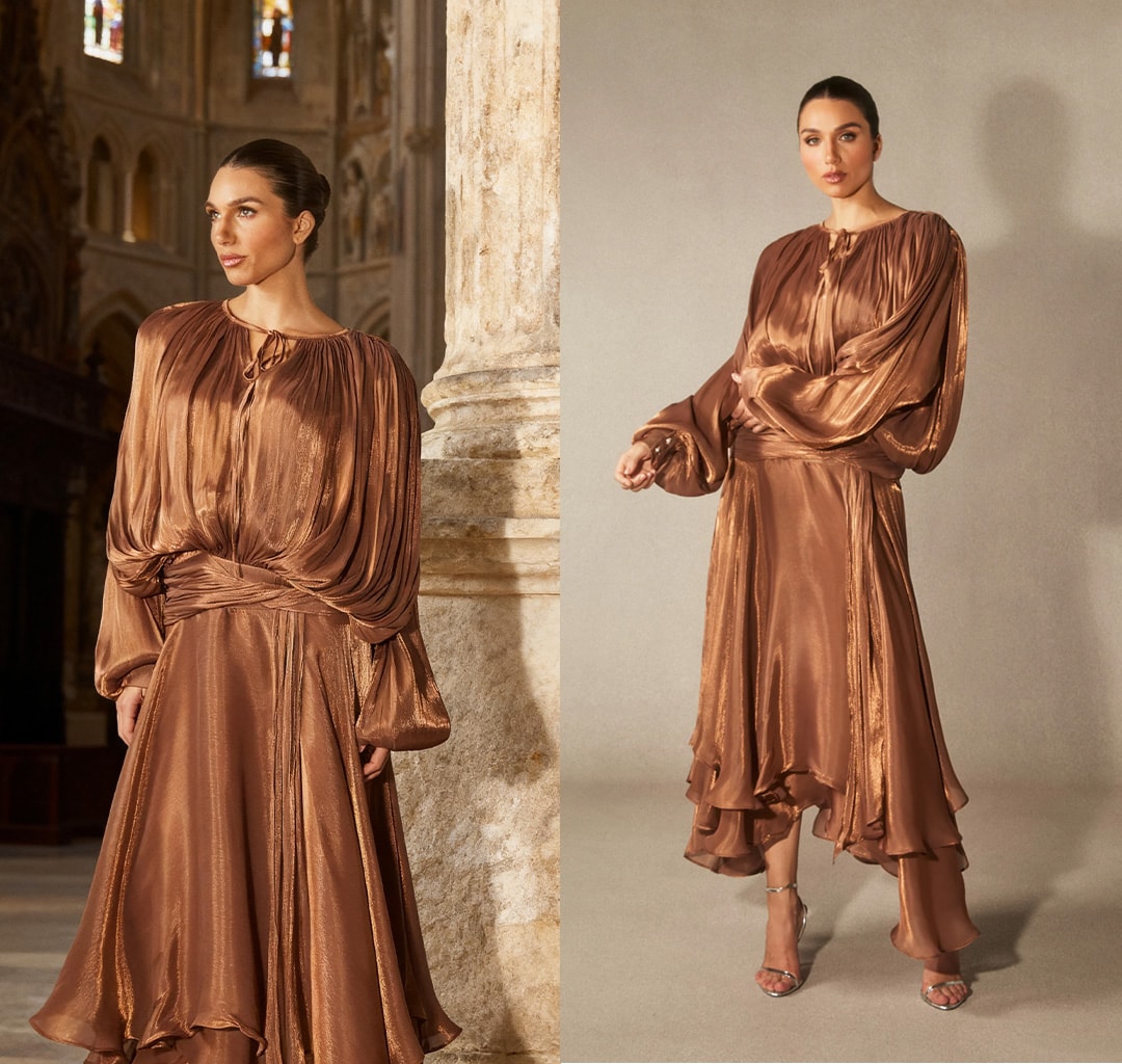 가을 웨딩 하객 드레스: 레이어드 우아함 \u0026 자연적인 색조 | sunfere, image size:1080x1024