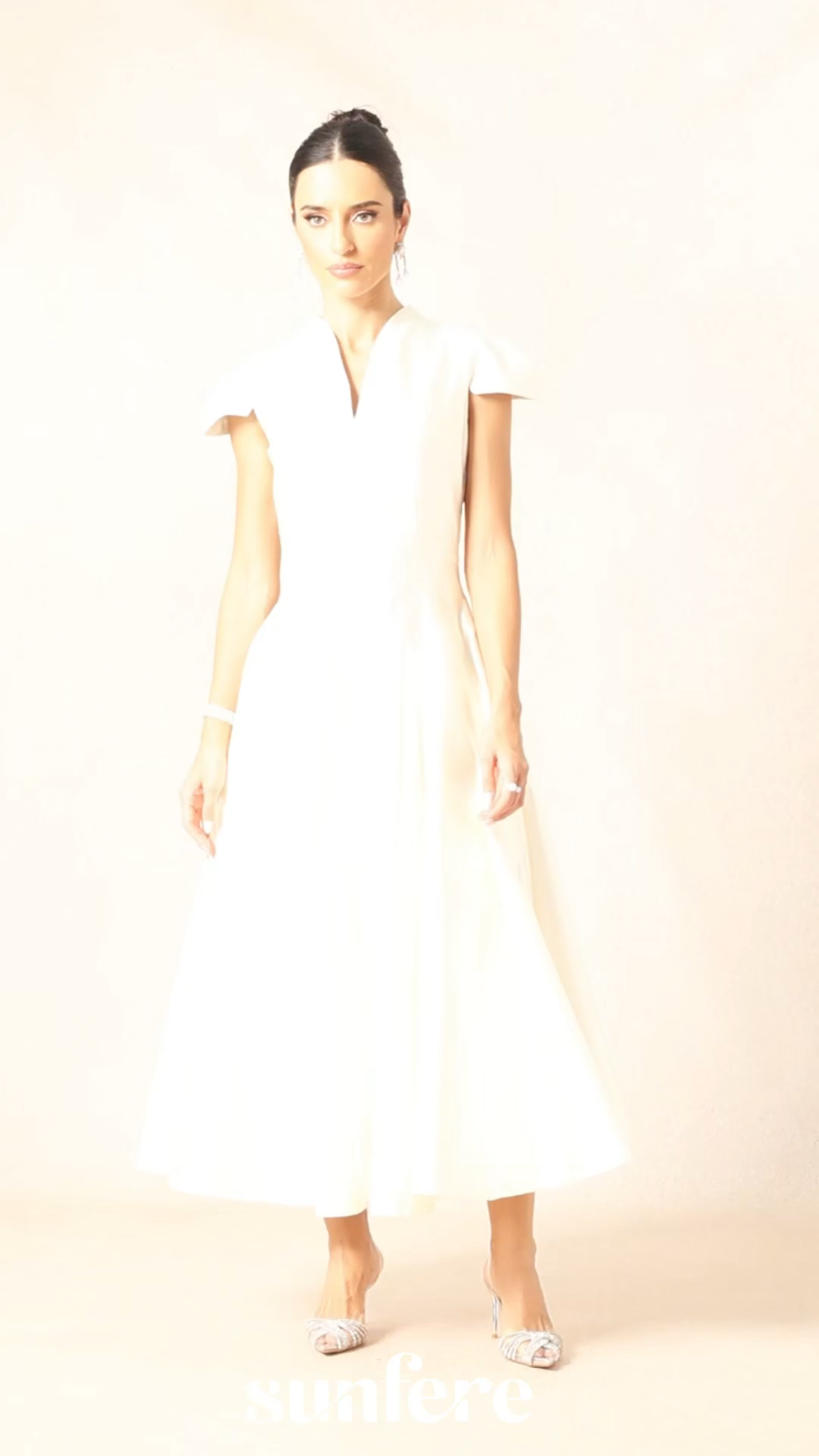 Tiana Cap Sleeve V-Neck Satin Midi Dress