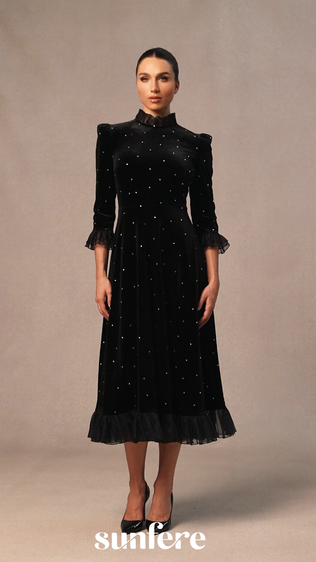 Jolie Diamante Ruffle Velvet Maxi Dress