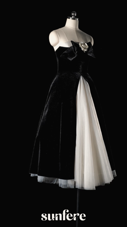 Fabulous Phenomenon Black Velvet Bow Contrast Midi Dress