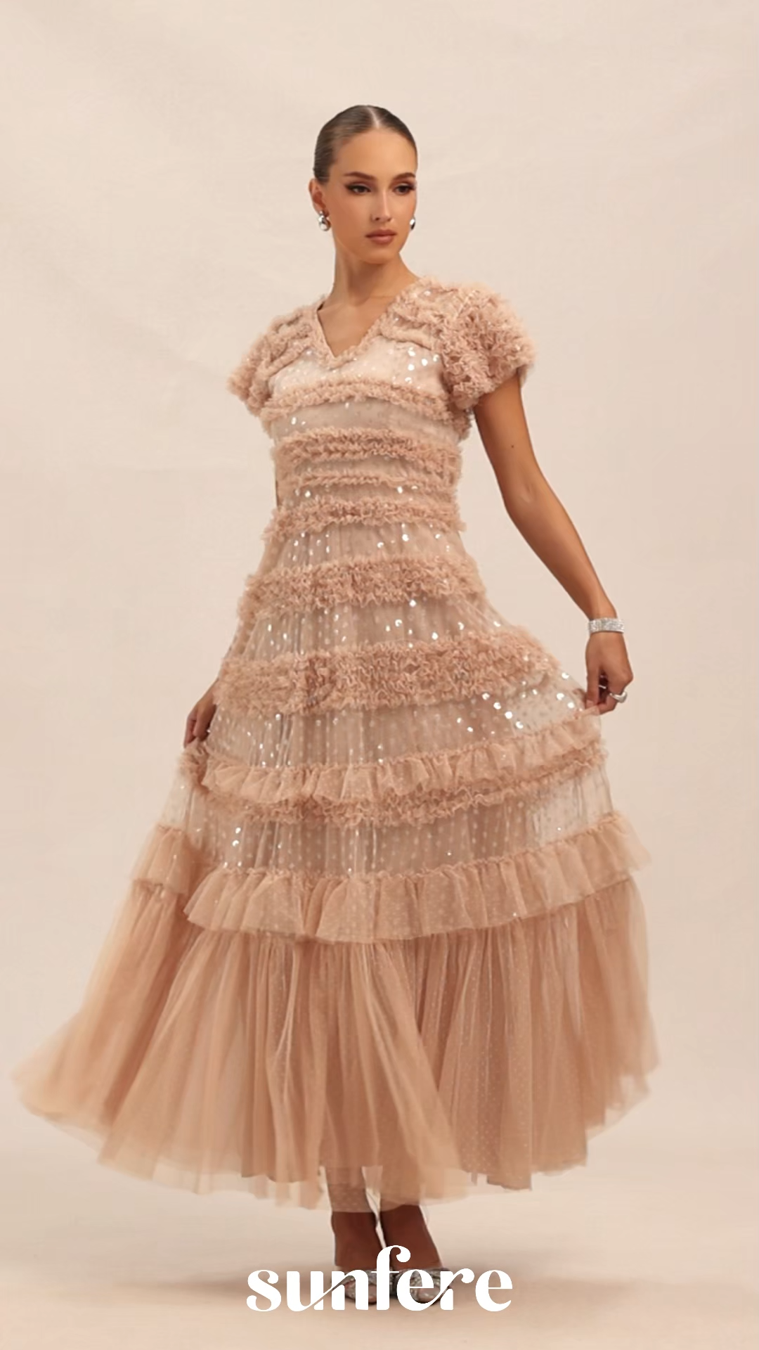 Dreamy Sweetness Nude Short Sleeve Tiered Maxi Dress