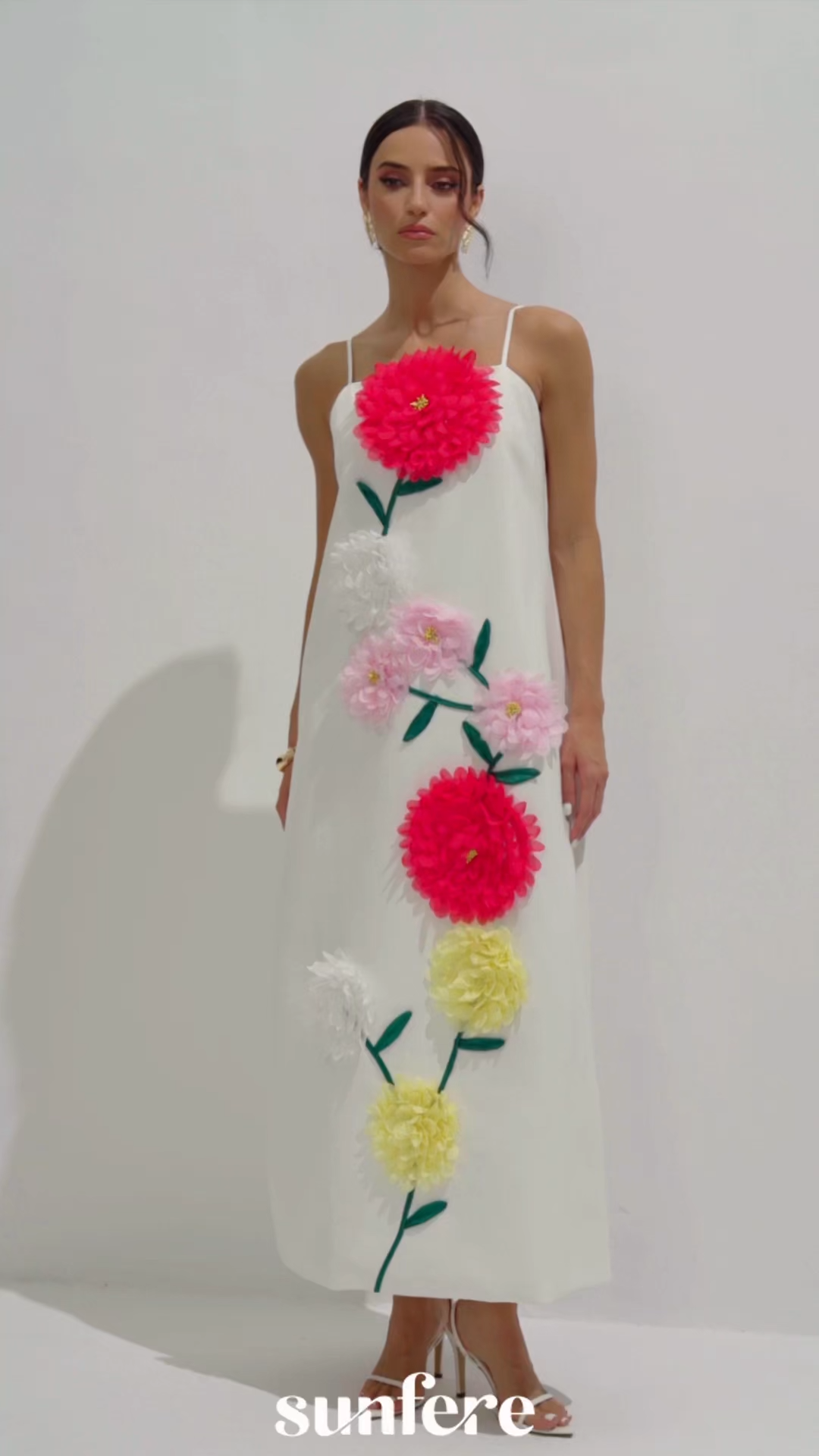 Louisa Floral Applique Spaghetti Straps Maxi Dress