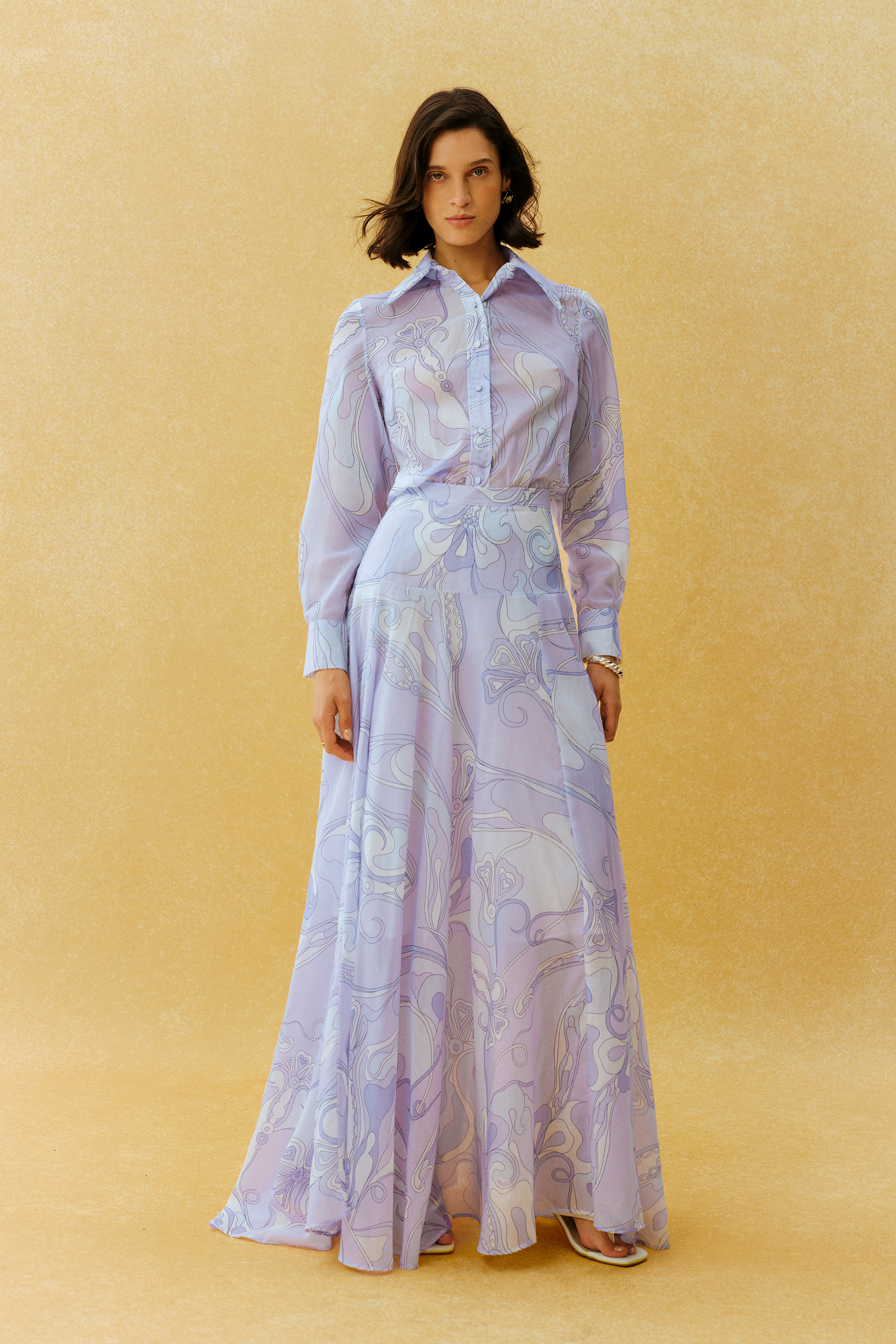 Casual Mood Purple Abstract Print Shirt & Maxi Skirt Set