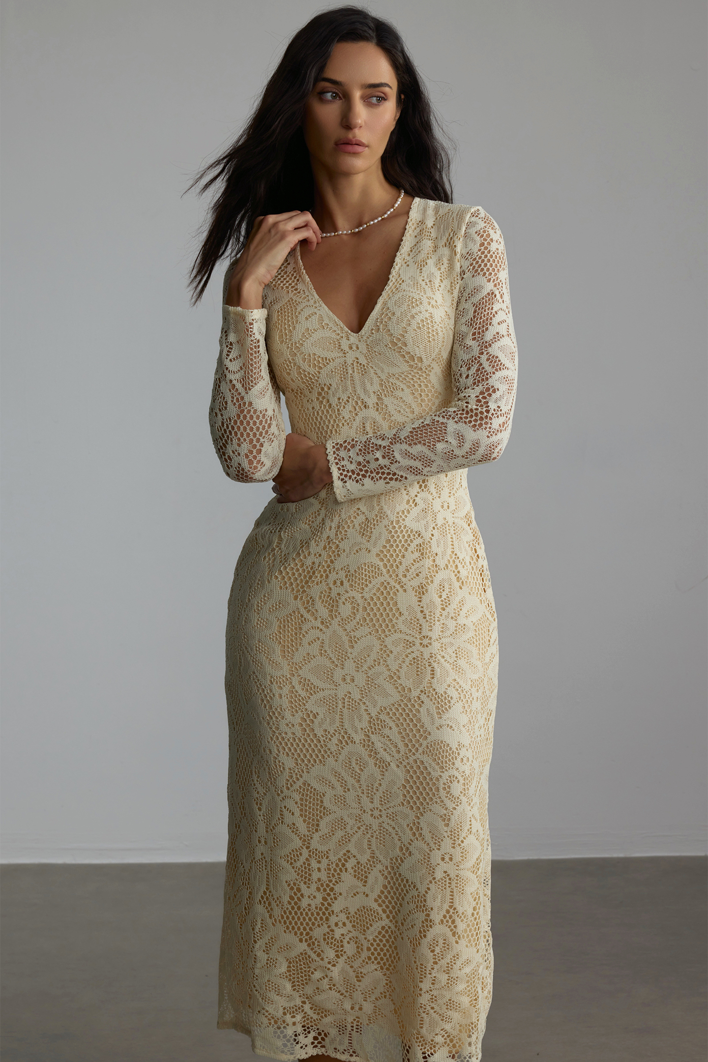 Olivia V-neck Long Sleeve Lace Midi Dress
