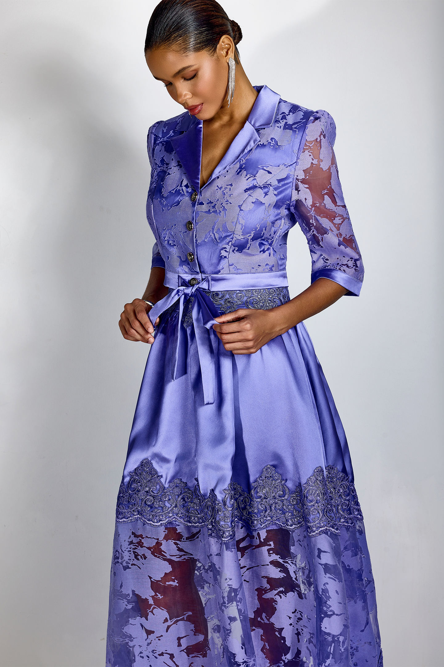 Agnes Floral Lace Lapel Collar Blouse & Skirt Set