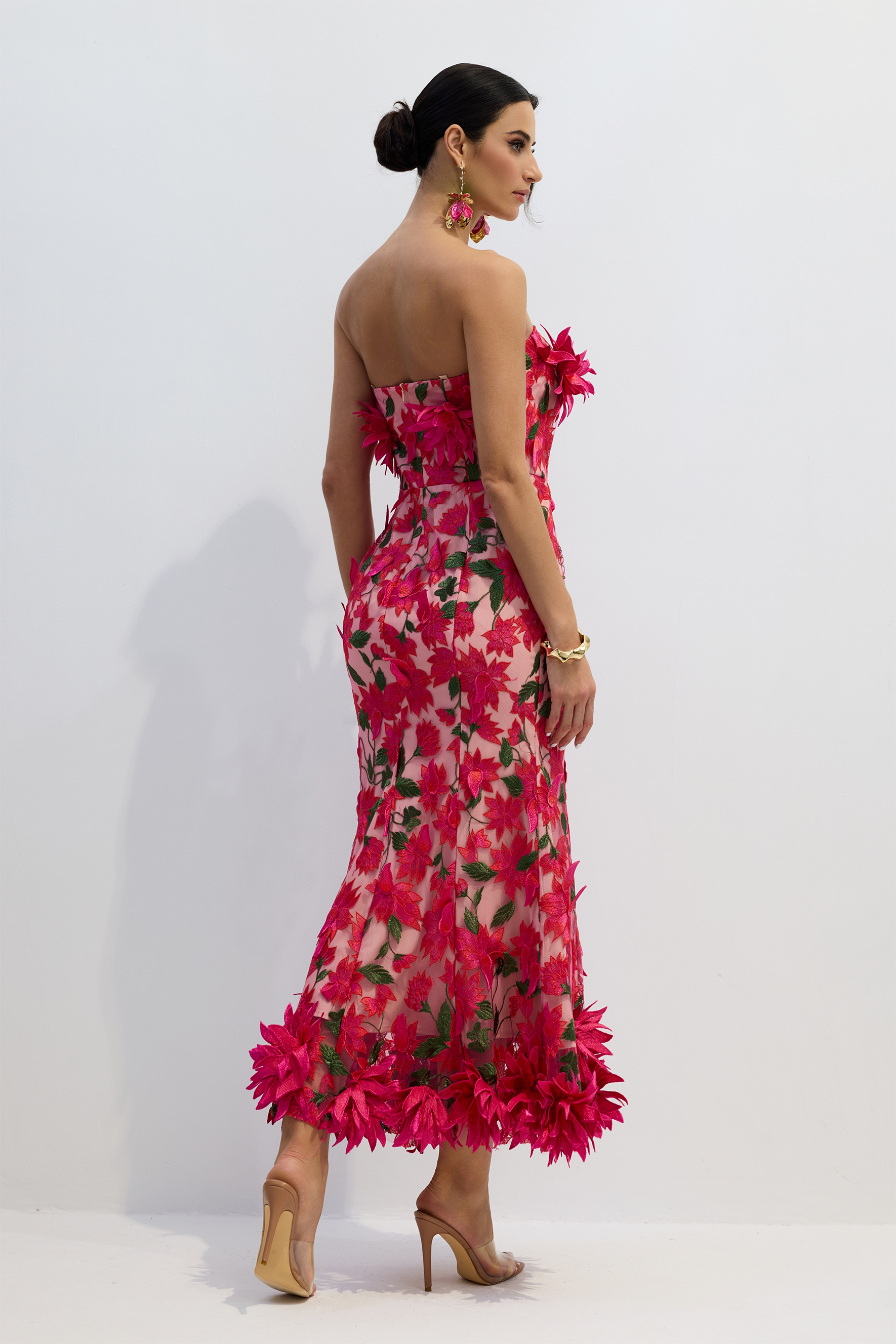 Gloria Floral Embroidery Strapless Maxi Dress