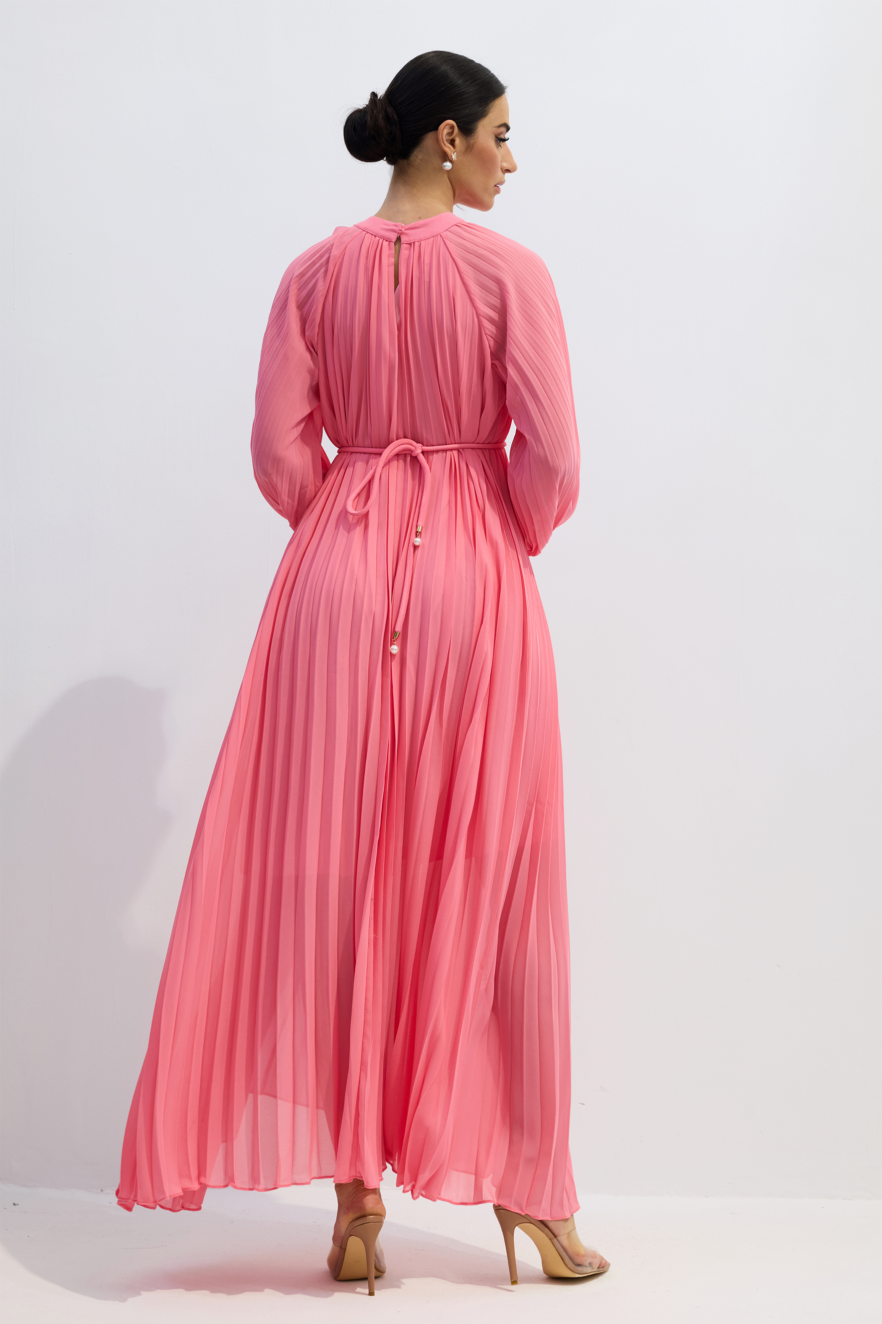 Irene Floral Applique Pleated Chiffon Maxi Dress