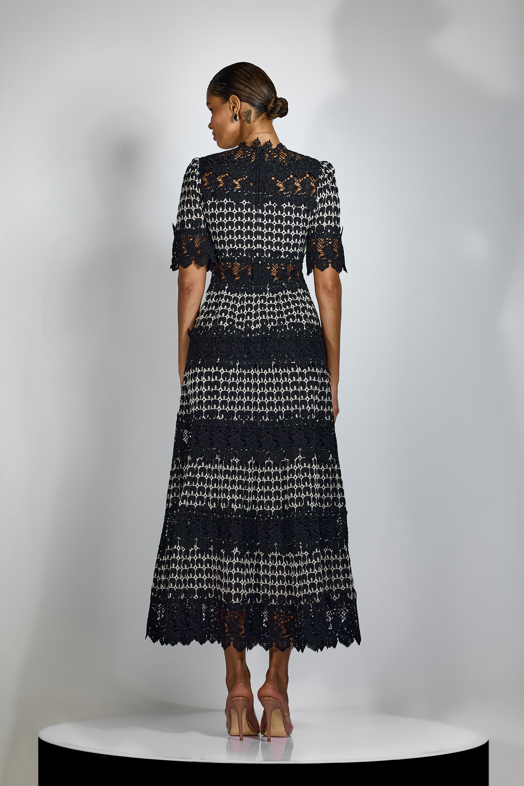 Sabrina Embroidered Lace Short Sleeve Midi Dress