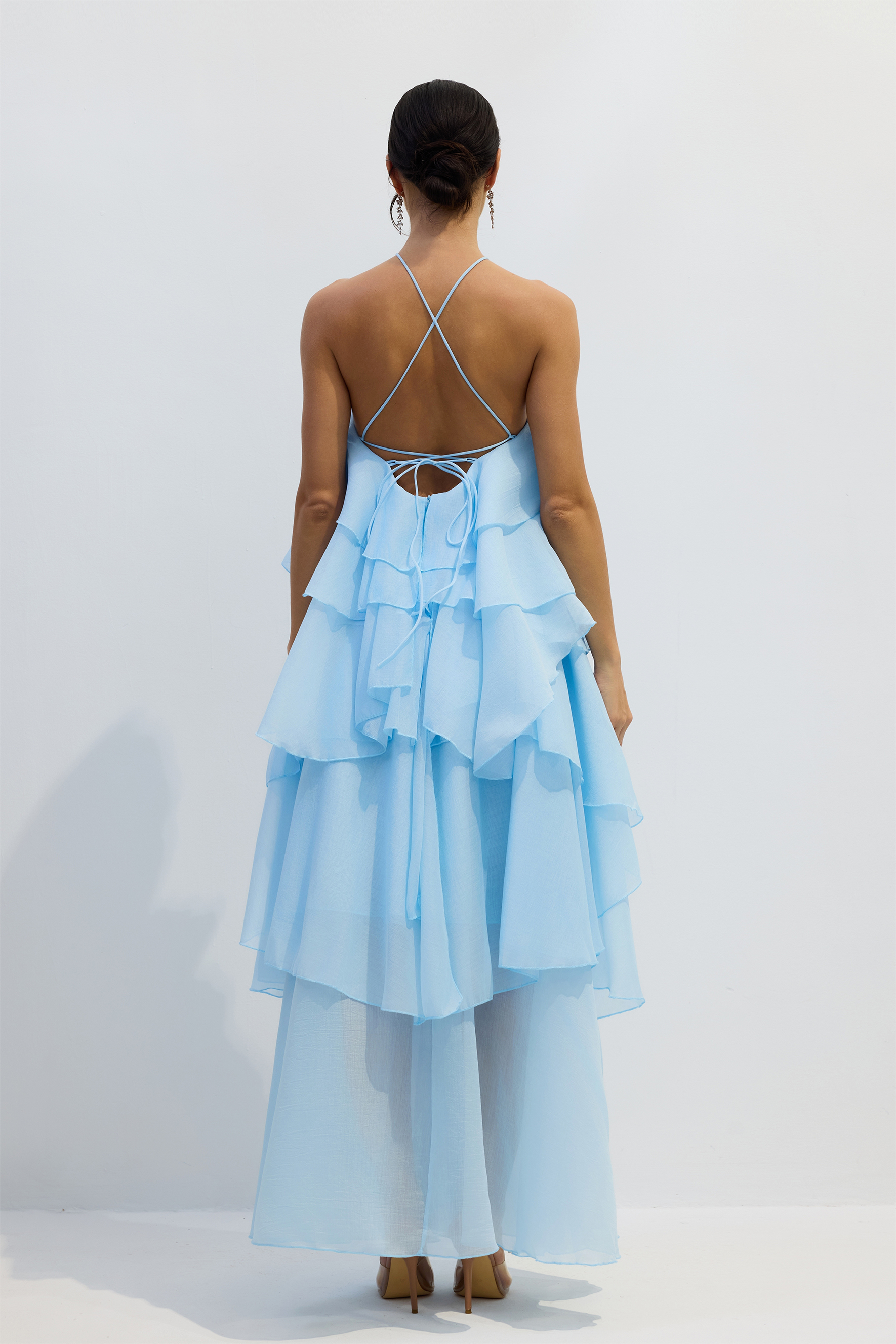 Sibley Halterneck Tiered Ruffle Maxi Dress