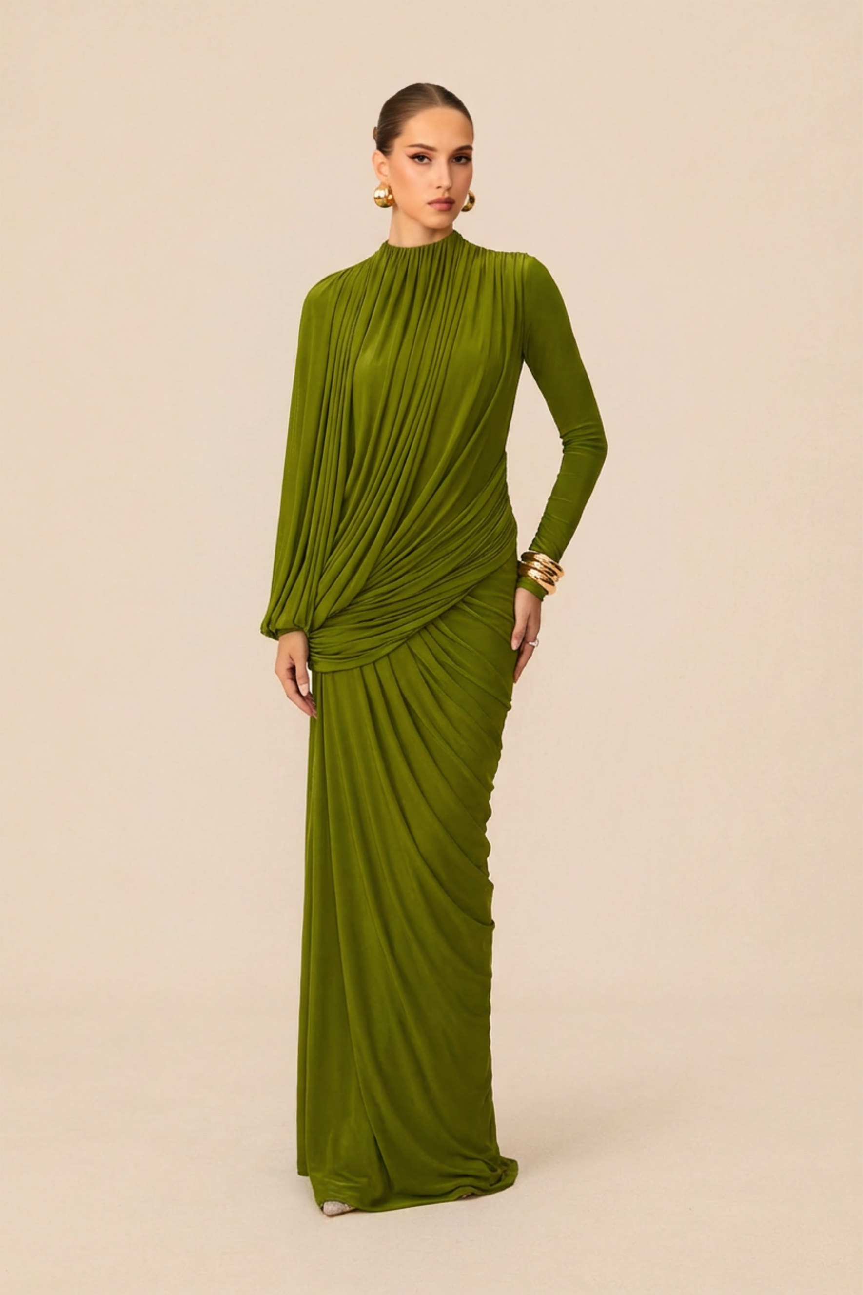 Swan Song High Neck Asymmetric Drape Maxi Dress