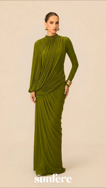 Swan Song High Neck Asymmetric Drape Maxi Dress