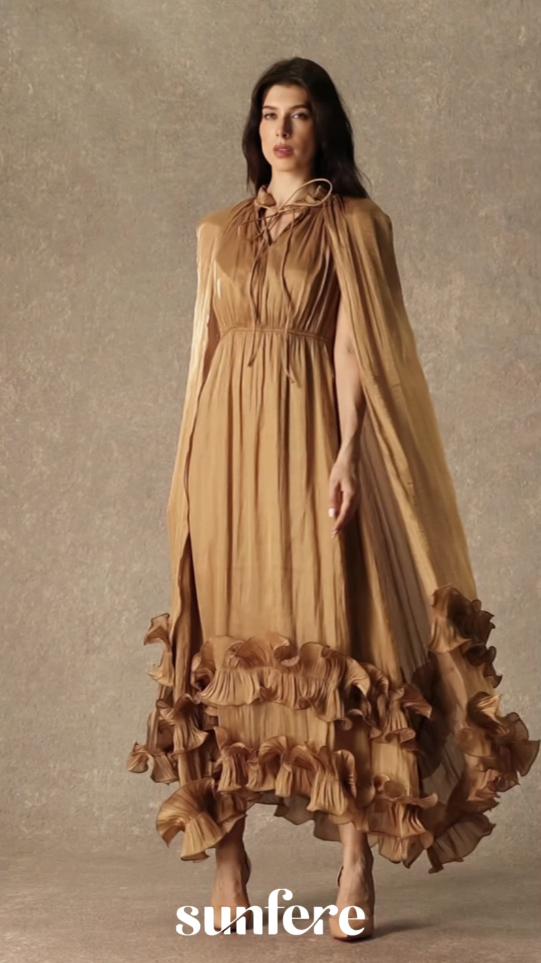 Shirley Cape-effect Ruffled Midi Dress