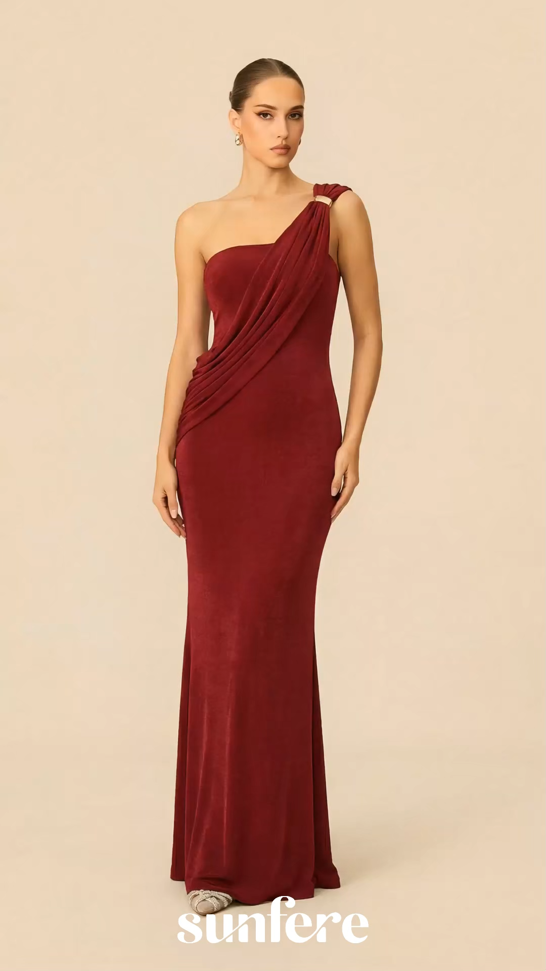 Composed Elegance Burgundy Asymmetric Draped Maxi Dress