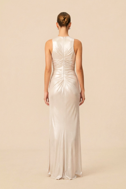 Queen Of The Night Silver Sleeveless Ruched Maxi Dress