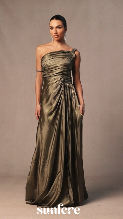 Eva One Shoulder Pleated Maxi Dress