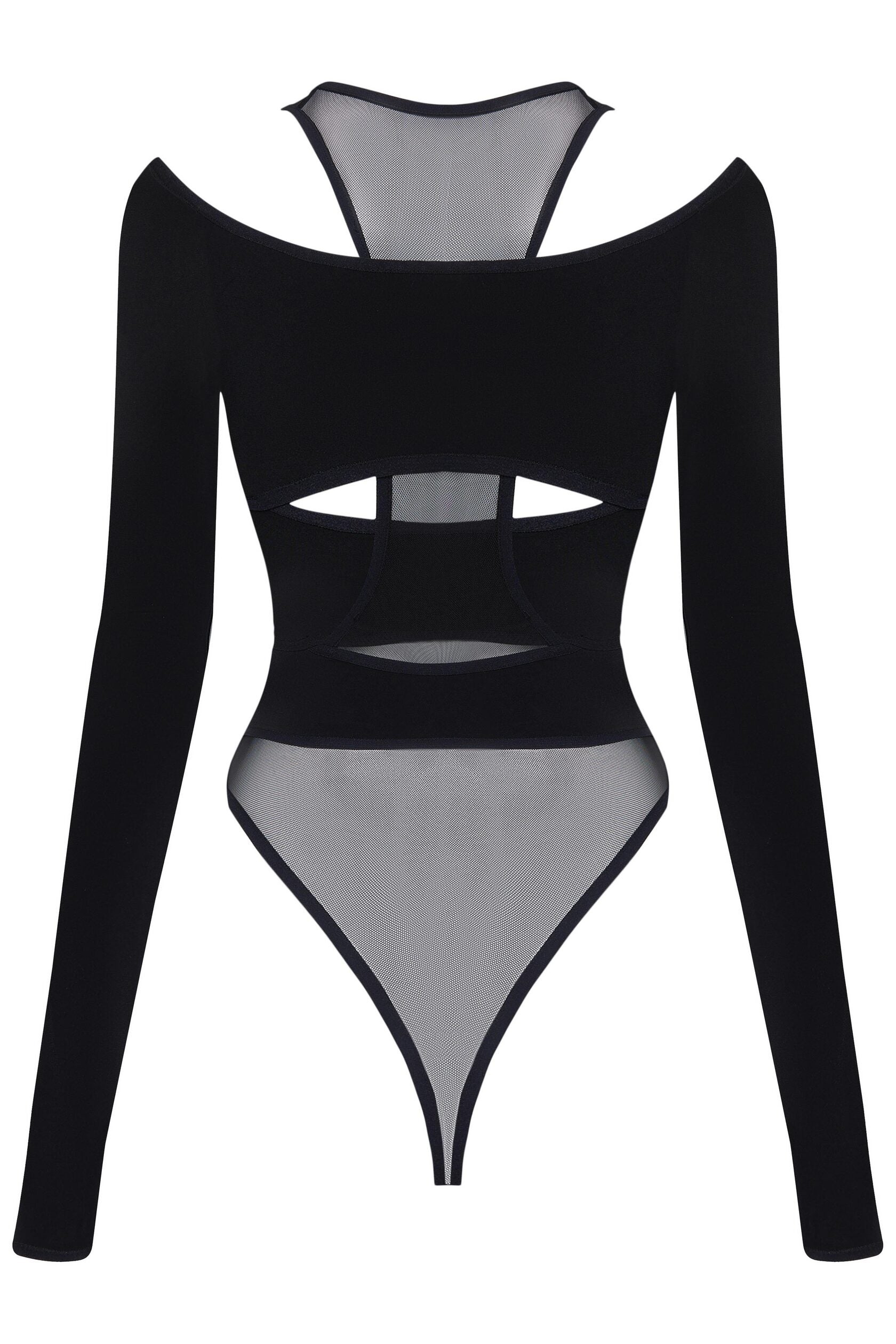 Freda Cut Out Sheer Mesh Bodysuit-Sunfere